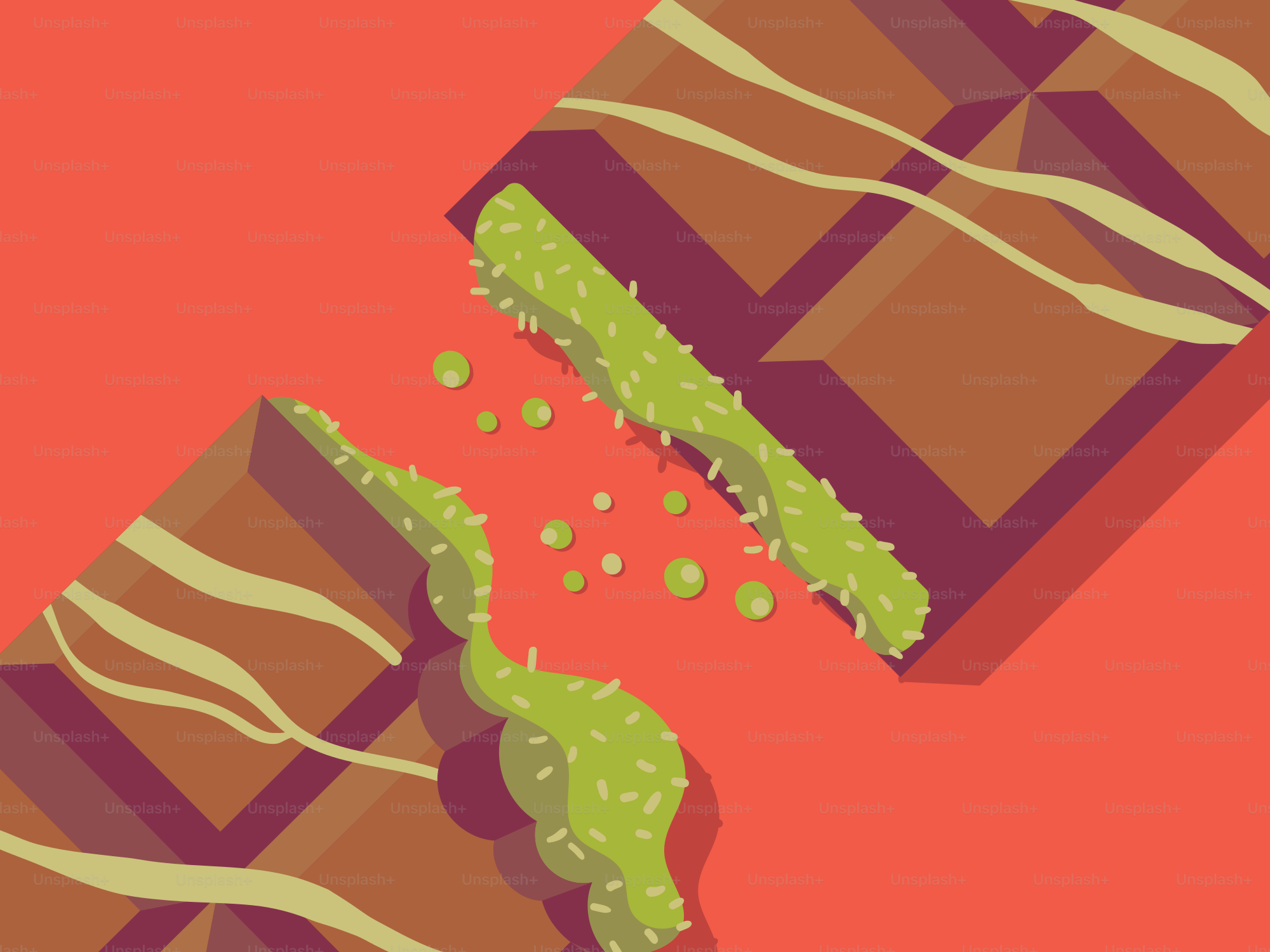 Chocolate bar broken with green filling spilling out