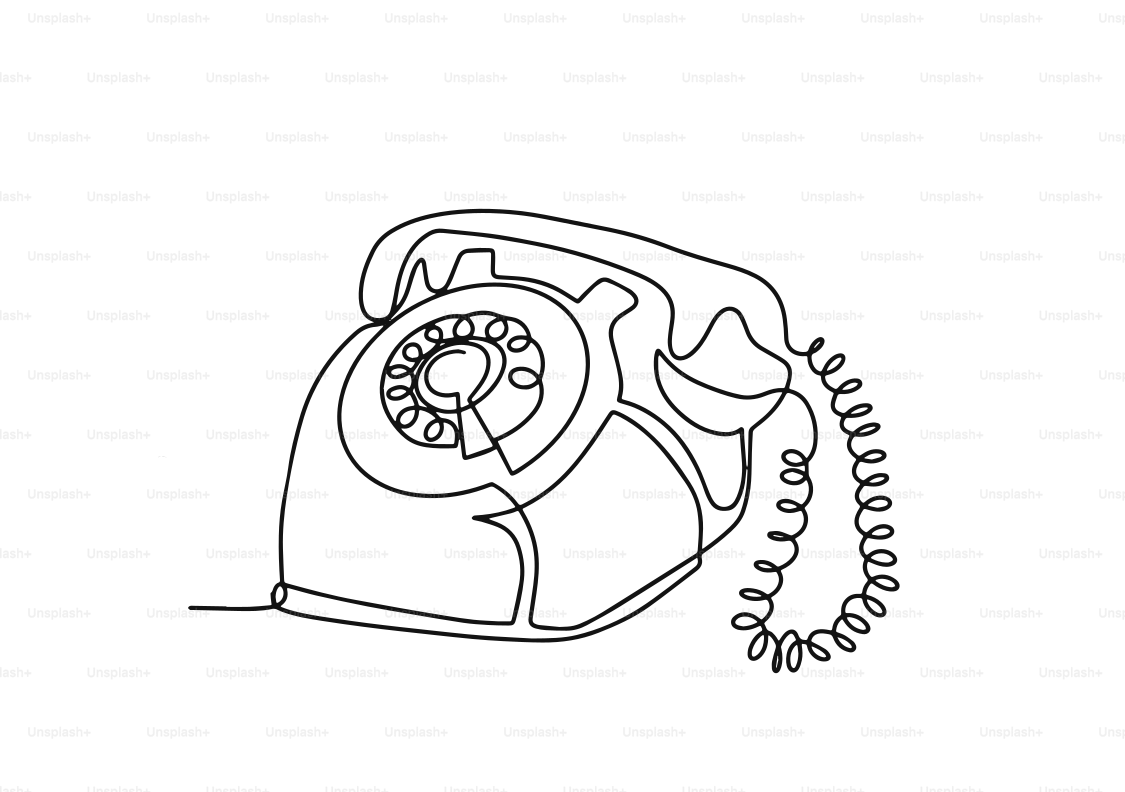 A single line drawing of an old rotary phone.