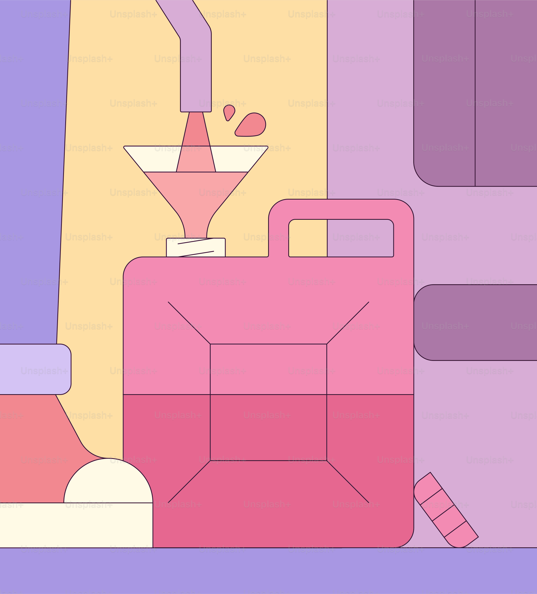 Pink liquid being poured into a jerrycan