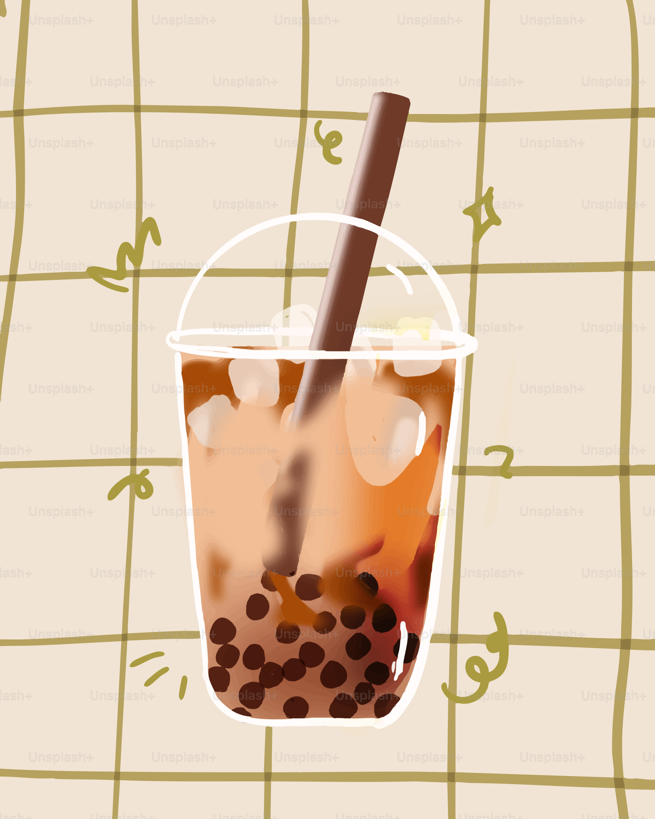 A refreshing bubble tea with tapioca pearls and straw.