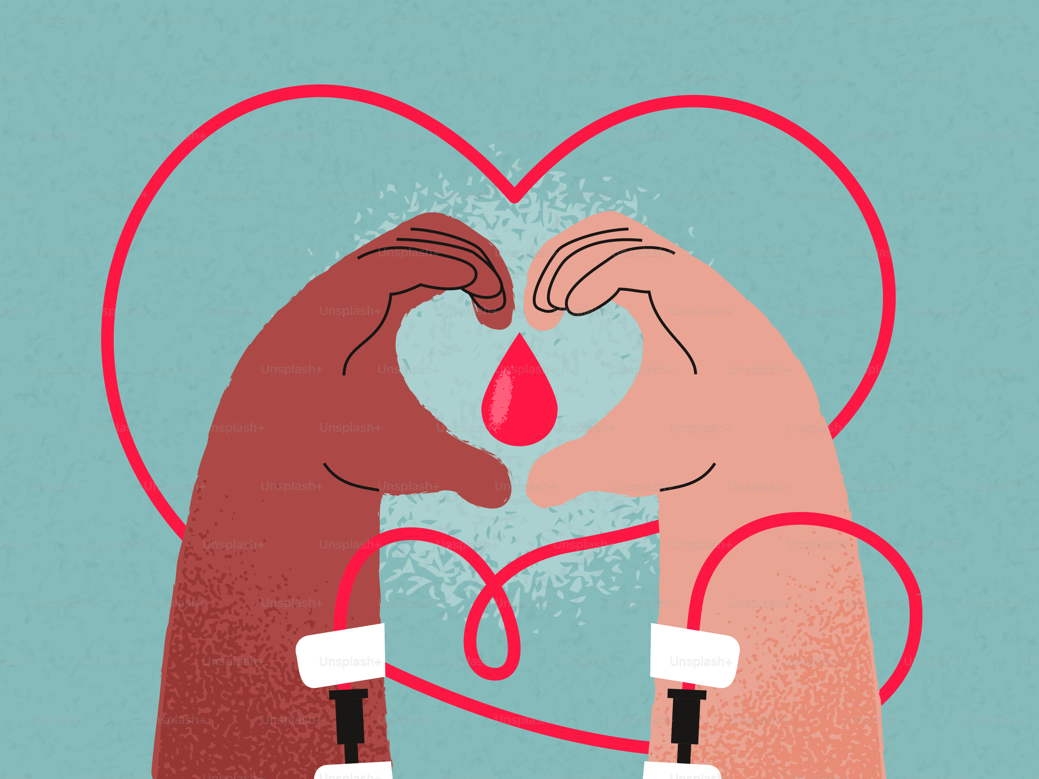 Hands forming heart shape with blood drop