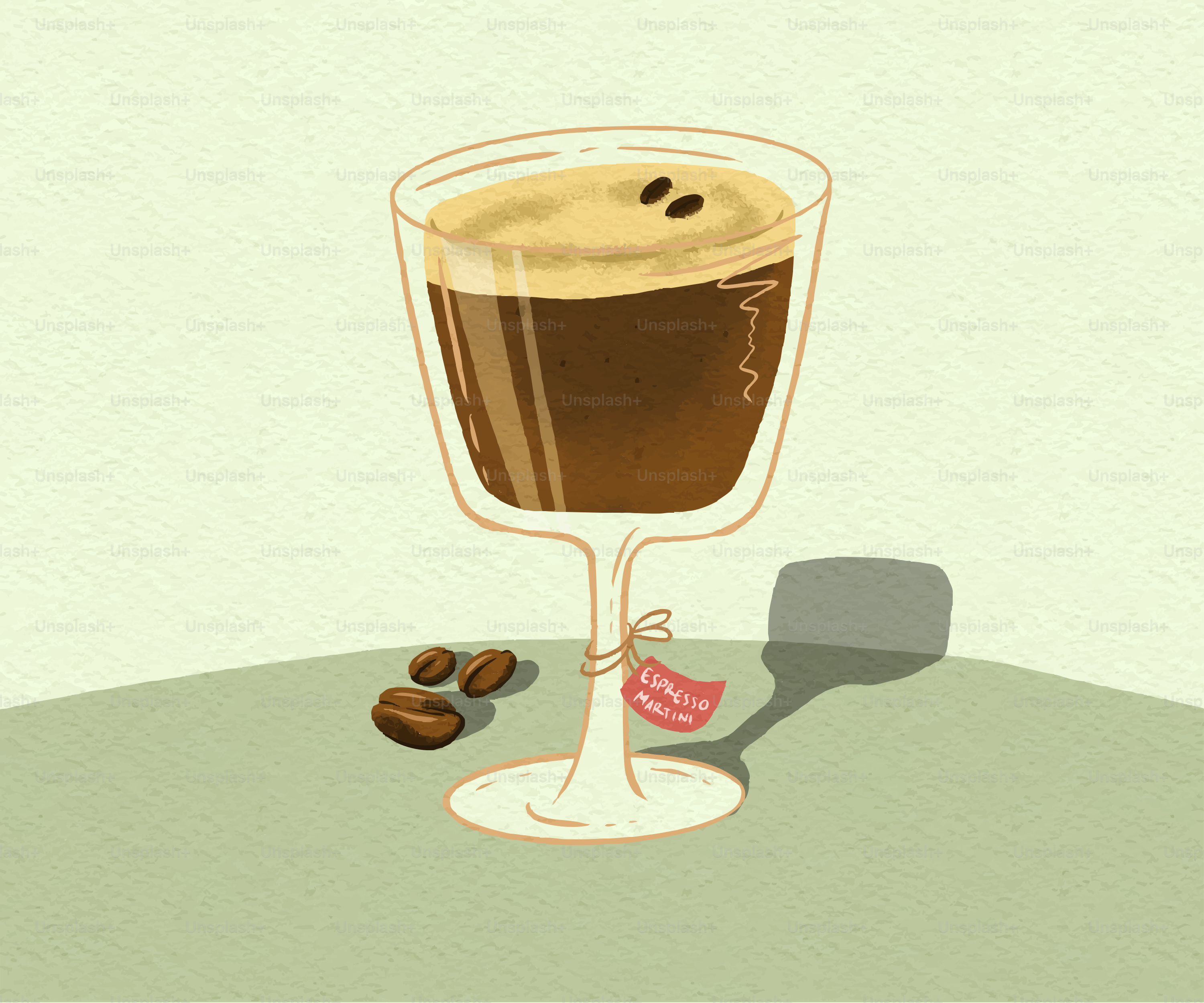 Espresso martini with coffee beans and garnish