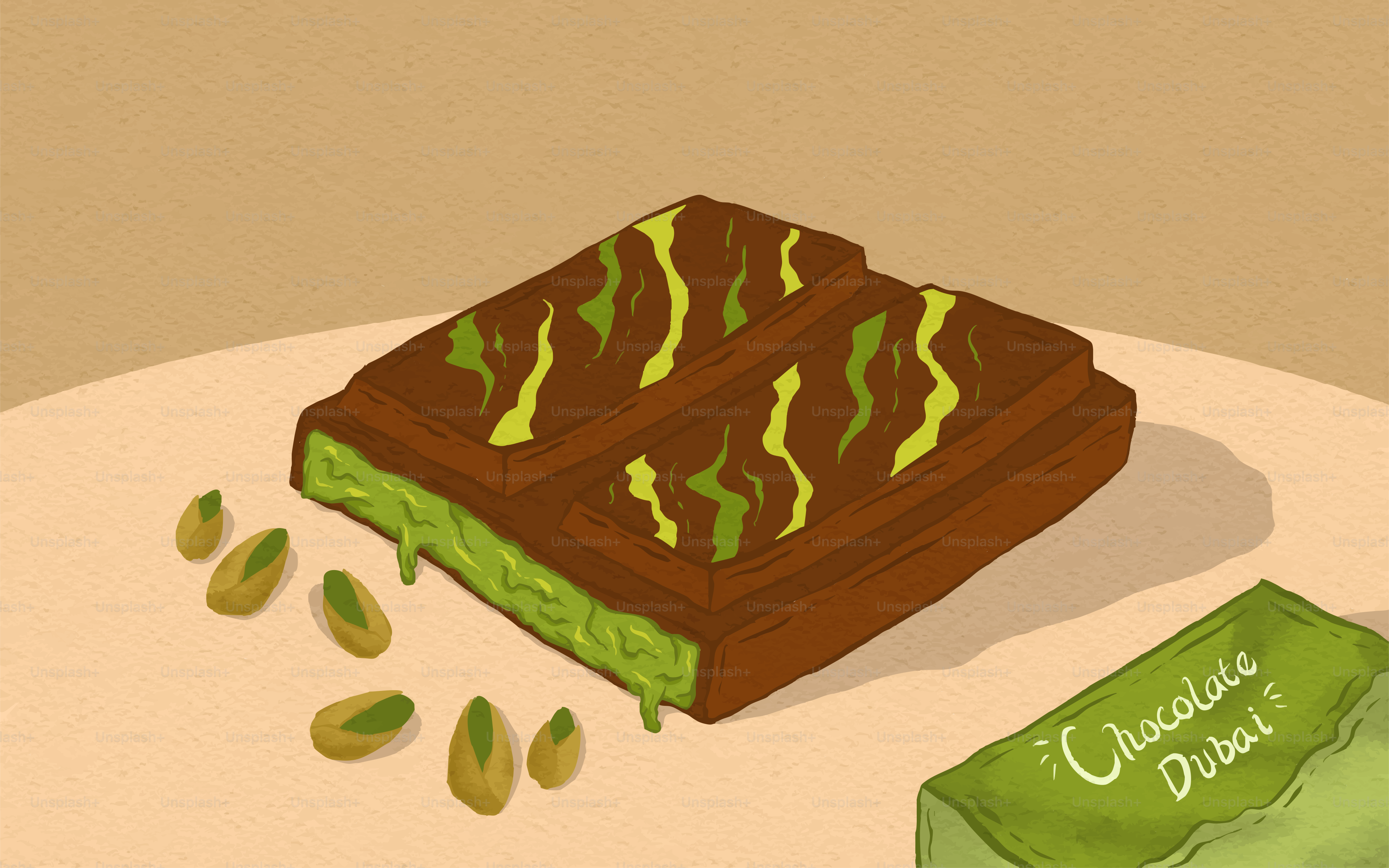 Barra de chocolate con pistachos y relleno verde.