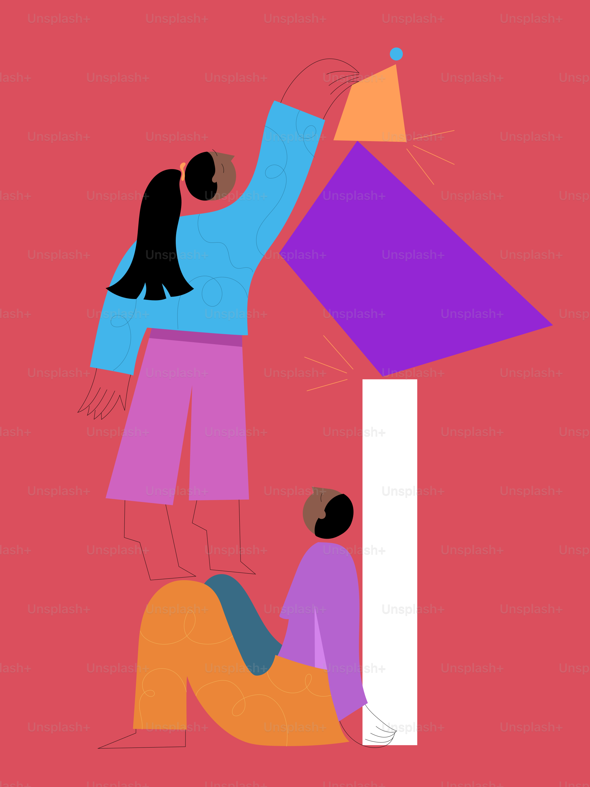 Two people building with geometric shapes