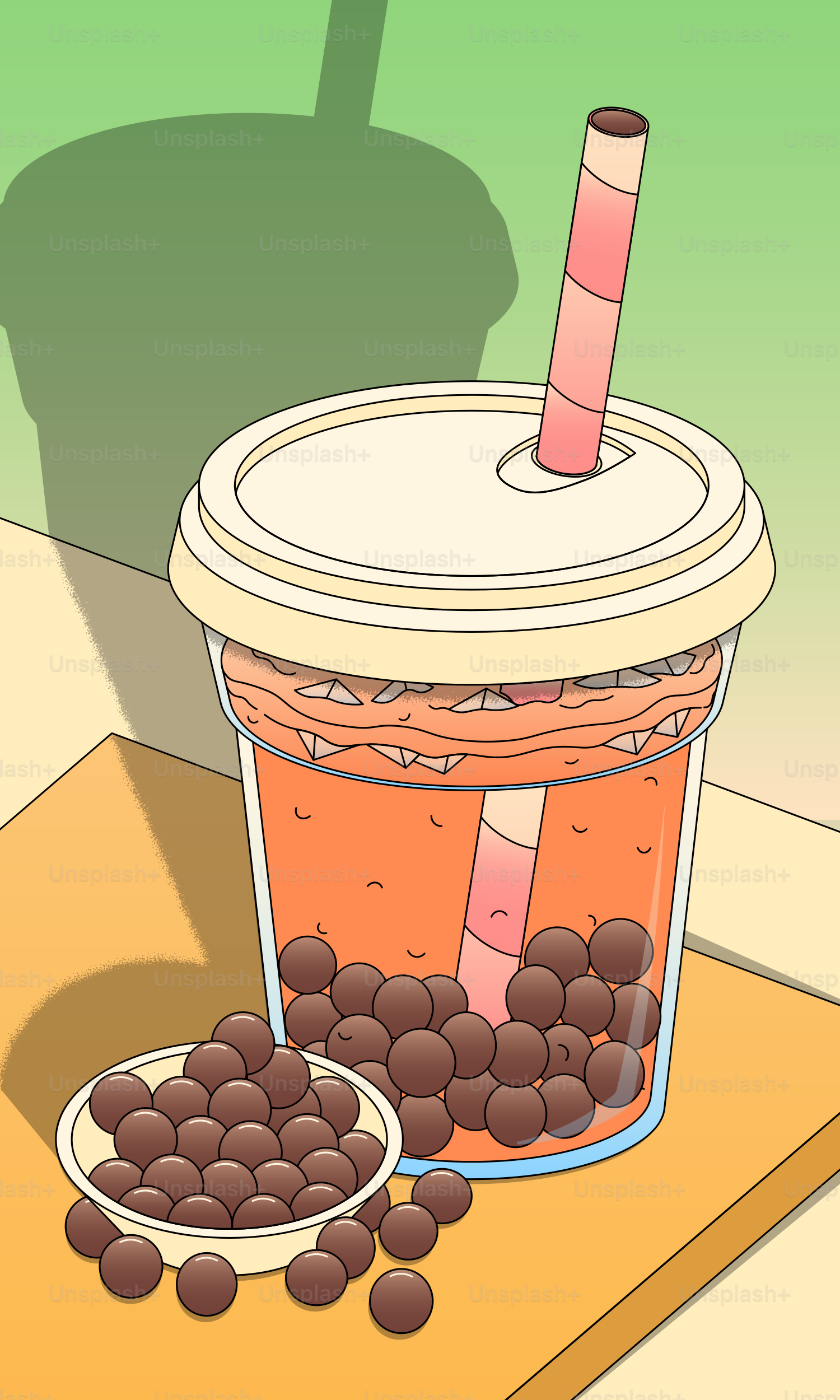 Bubble tea com pérolas de tapioca e um canudo
