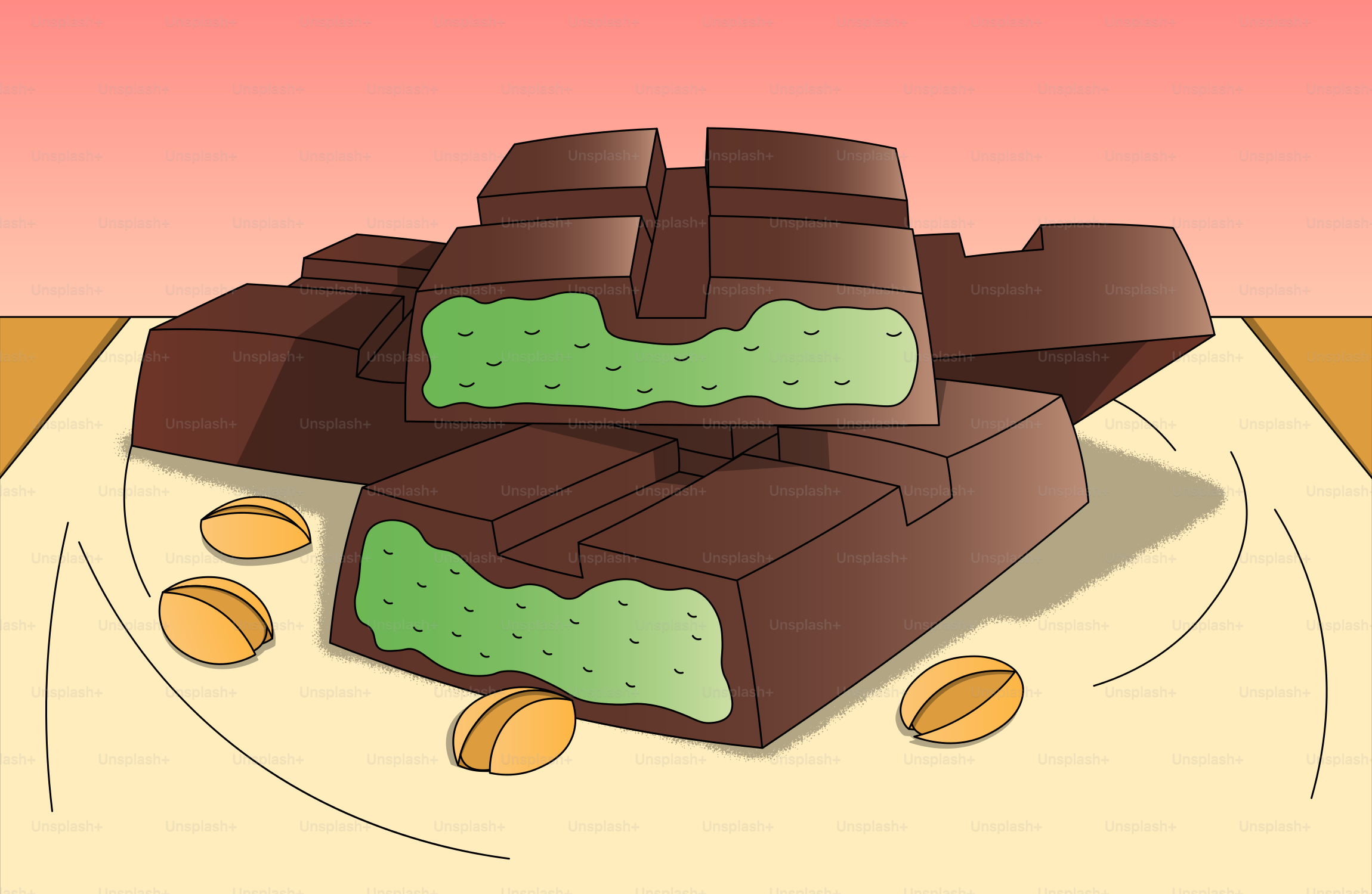 Barres chocolatées avec garniture à la menthe et pistaches