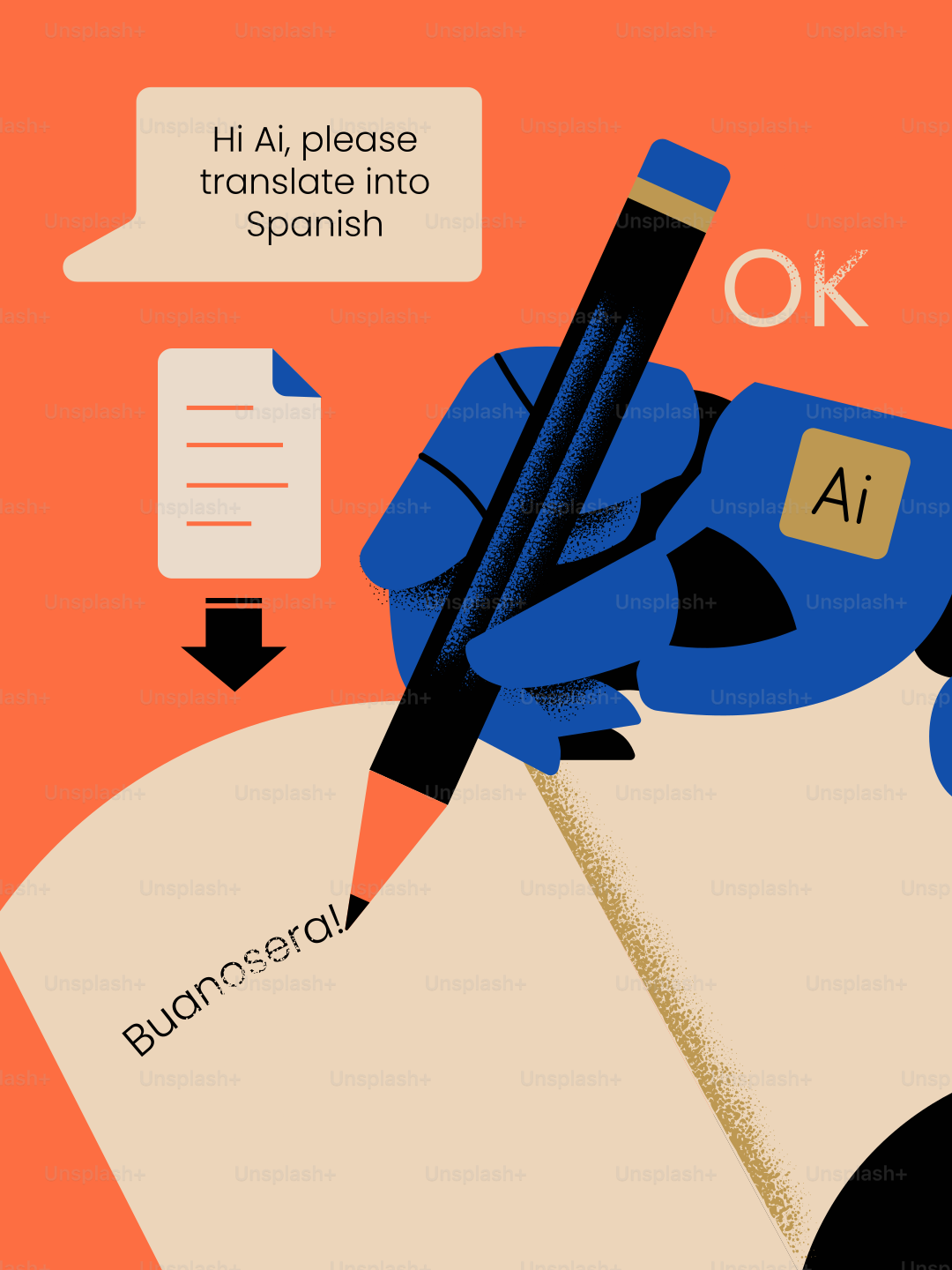 Ai translates text into spanish with a pencil.
