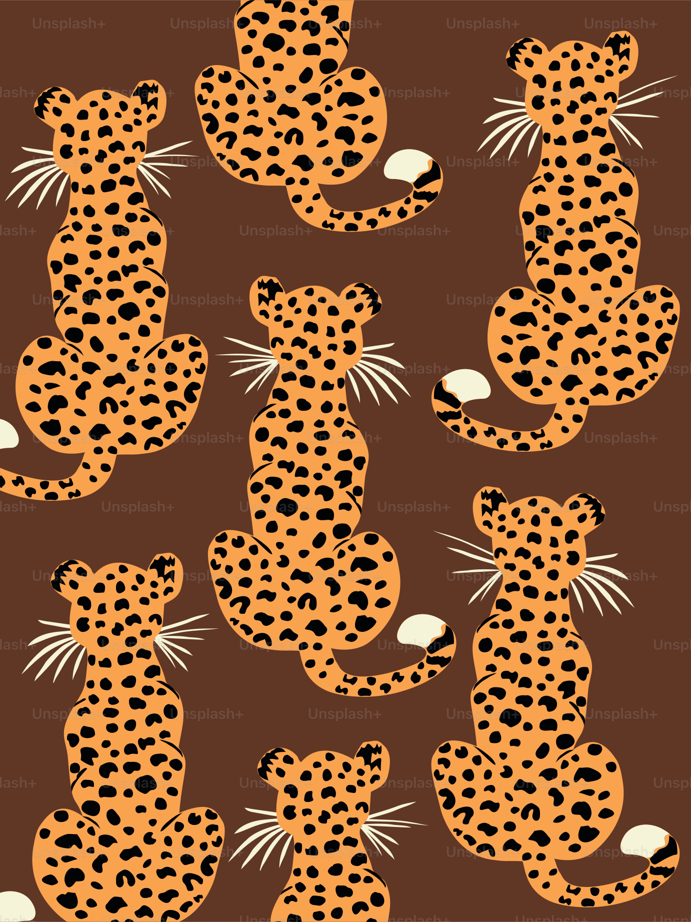 Several leopards sitting on a brown background