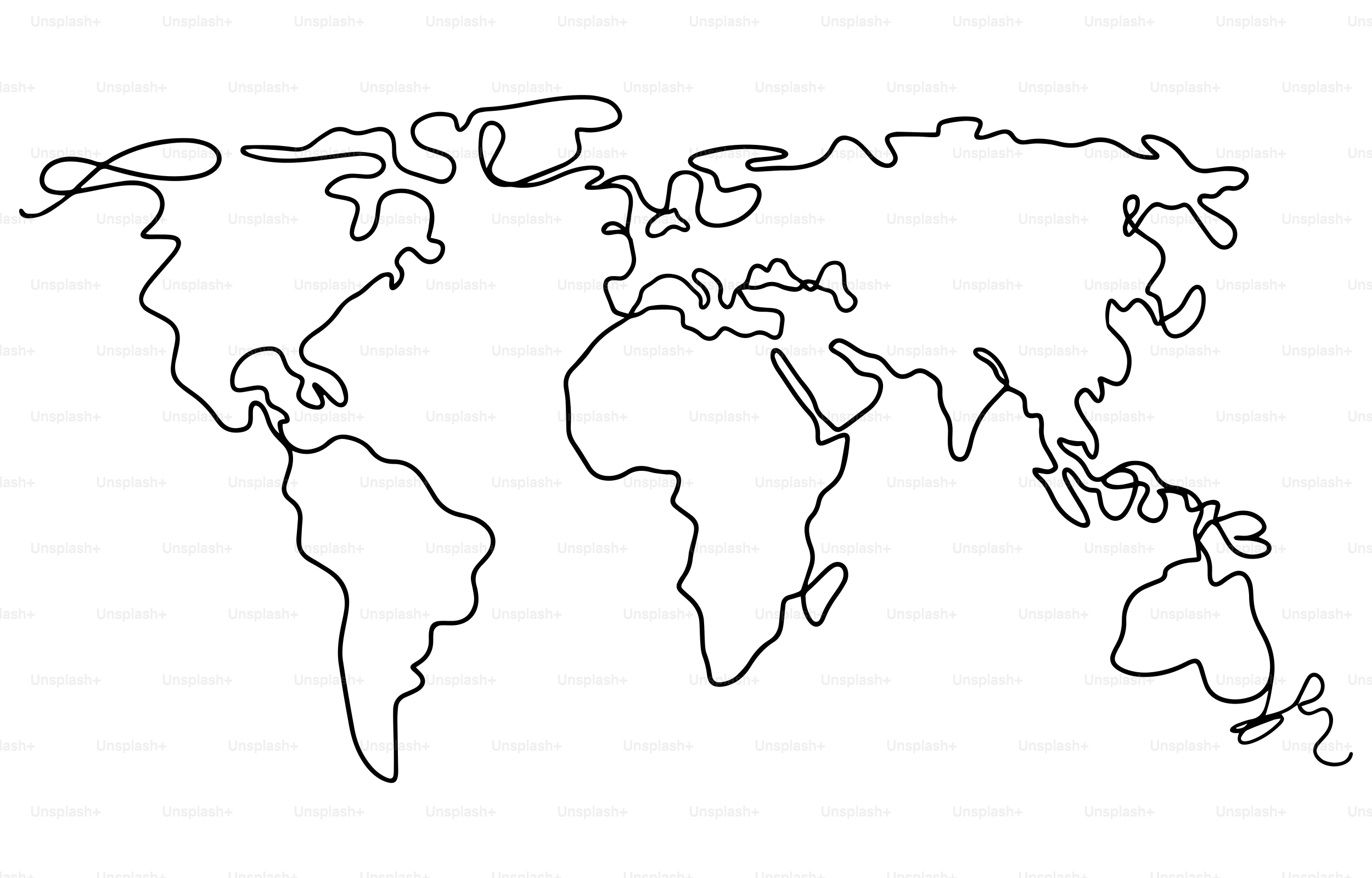 Eine durchgehende Linienzeichnung der Weltkarte.