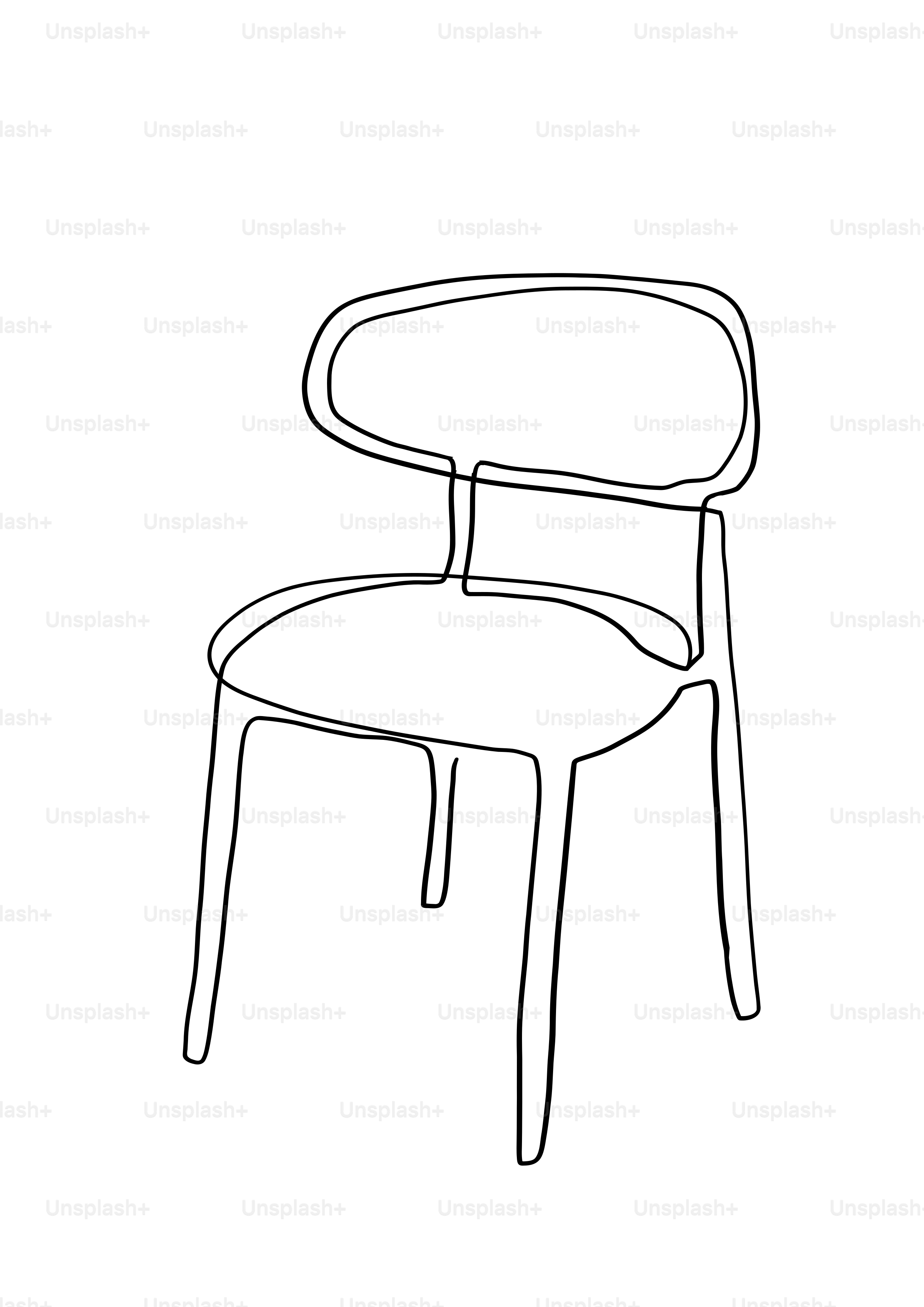 Eine minimalistische Strichzeichnung eines modernen Stuhls.