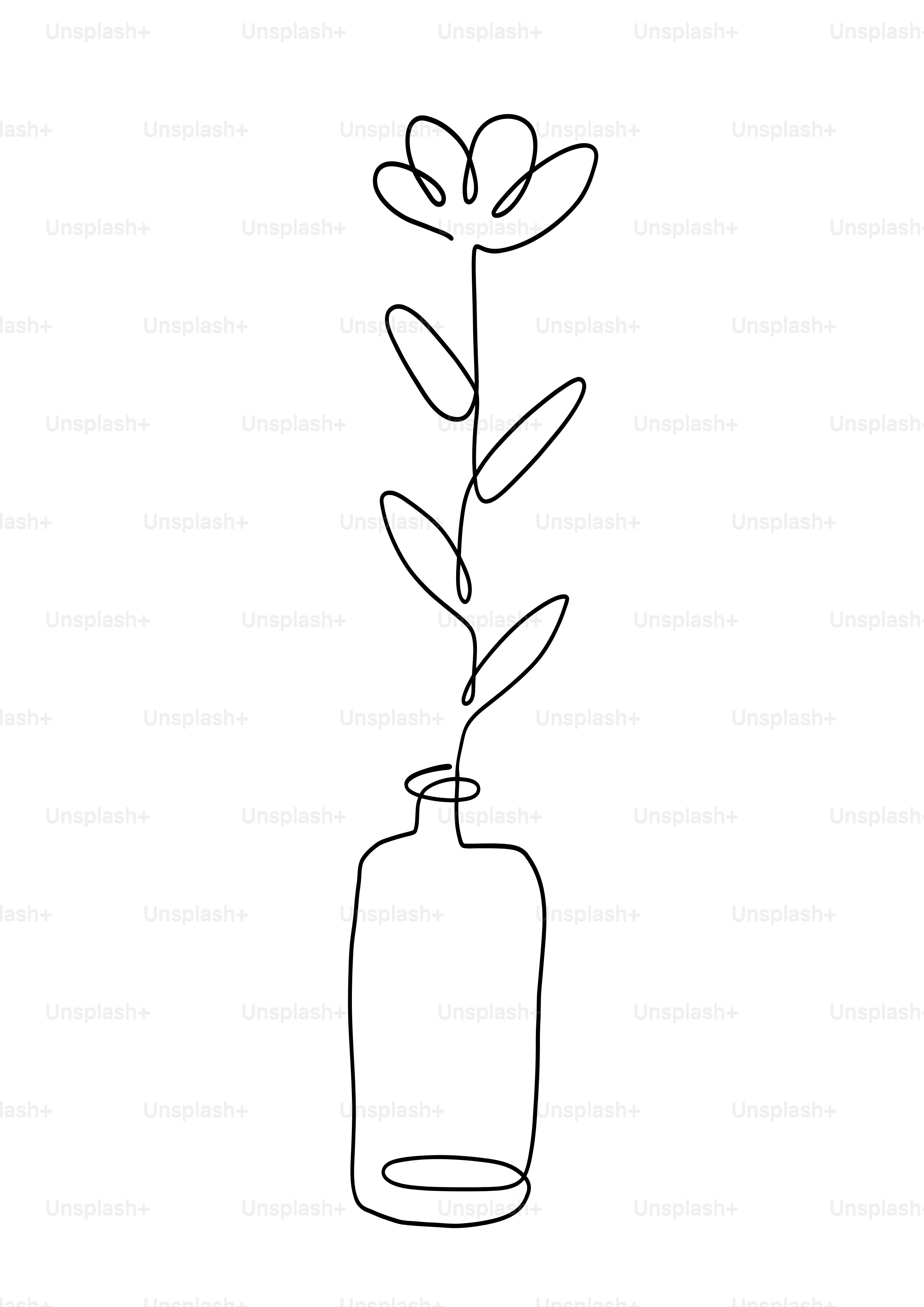 Minimalist line art of a flower in a vase.