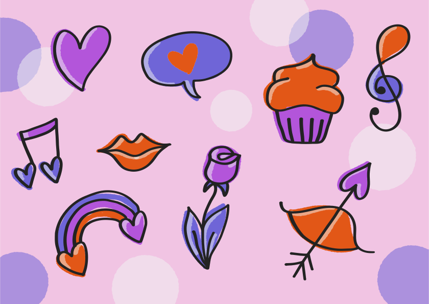 Valentinstags-Ikonen auf rosa Hintergrund