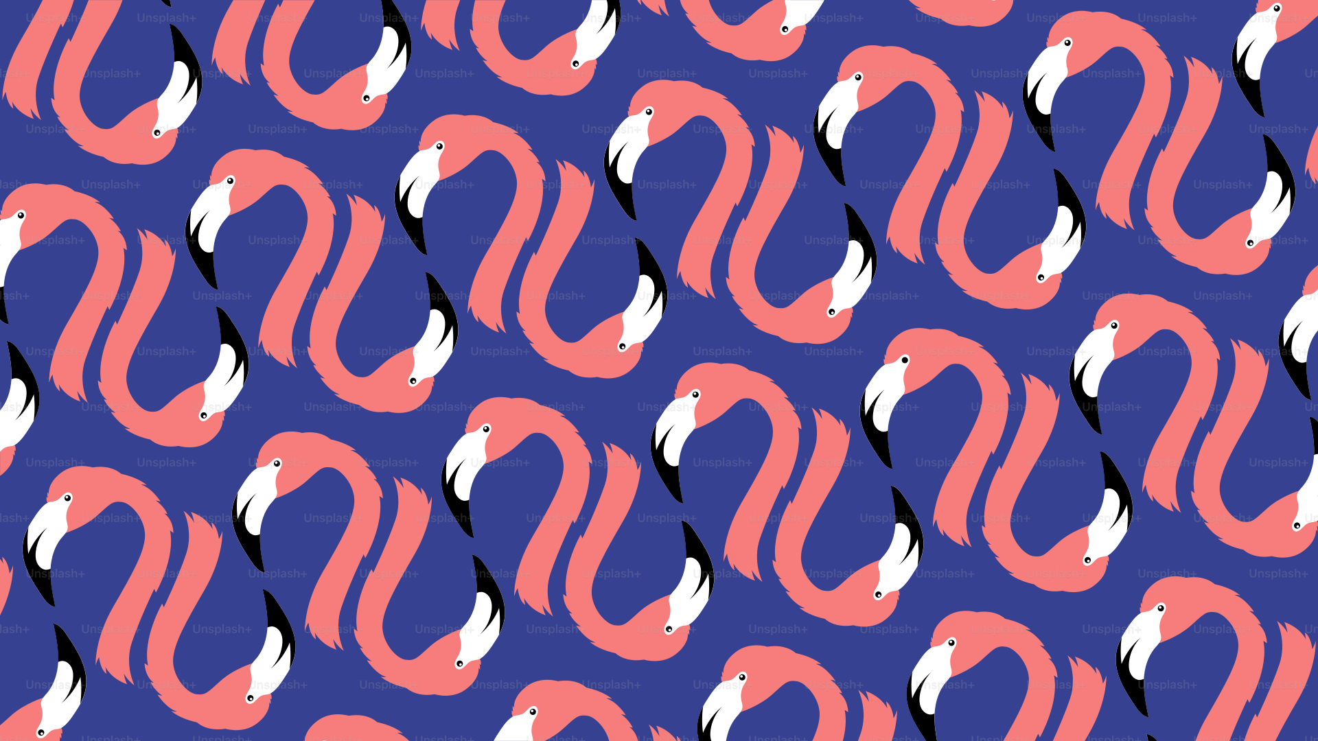 Pattern of stylized pink flamingos on blue background