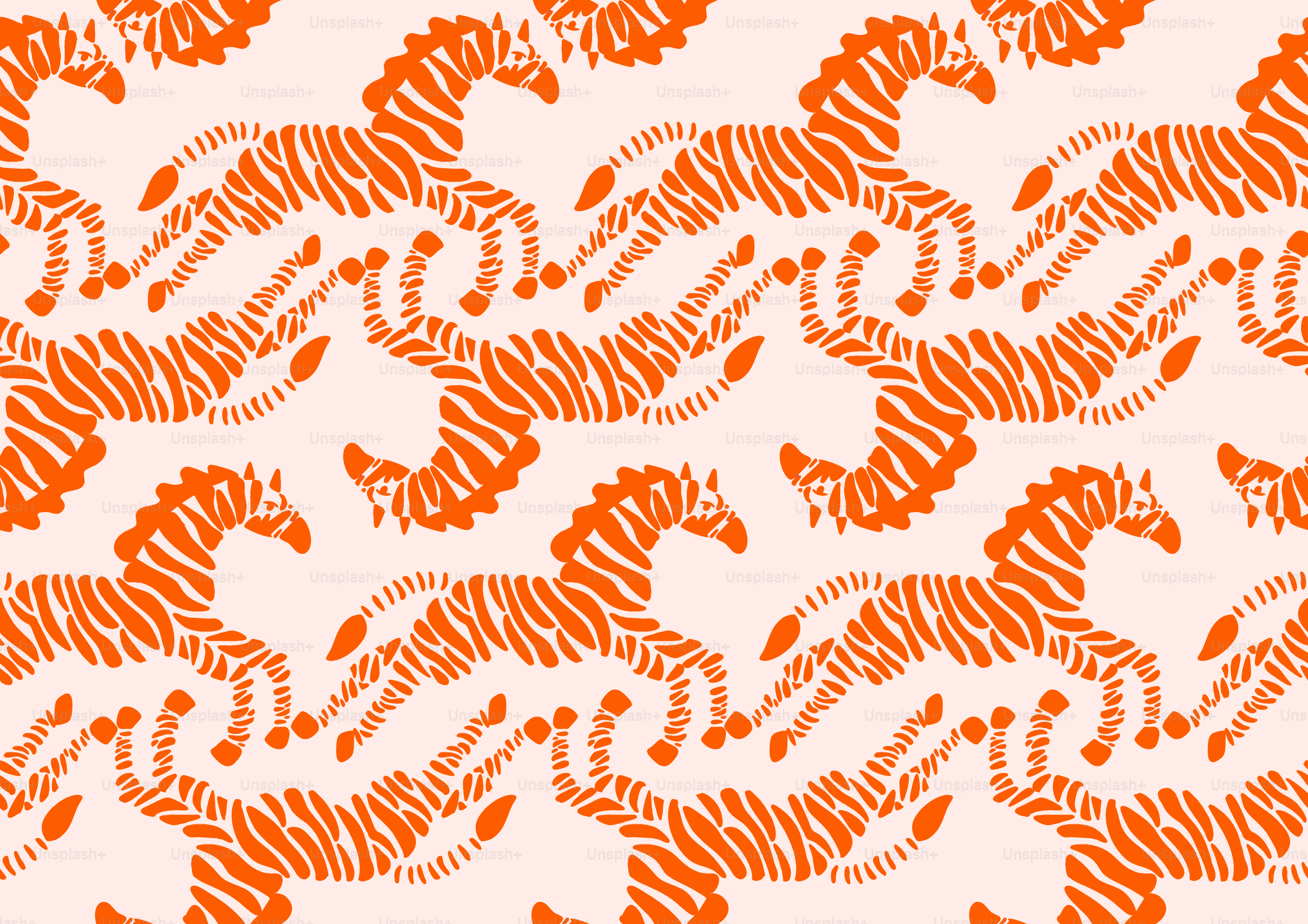 Seamless pattern of jumping orange zebras on light background