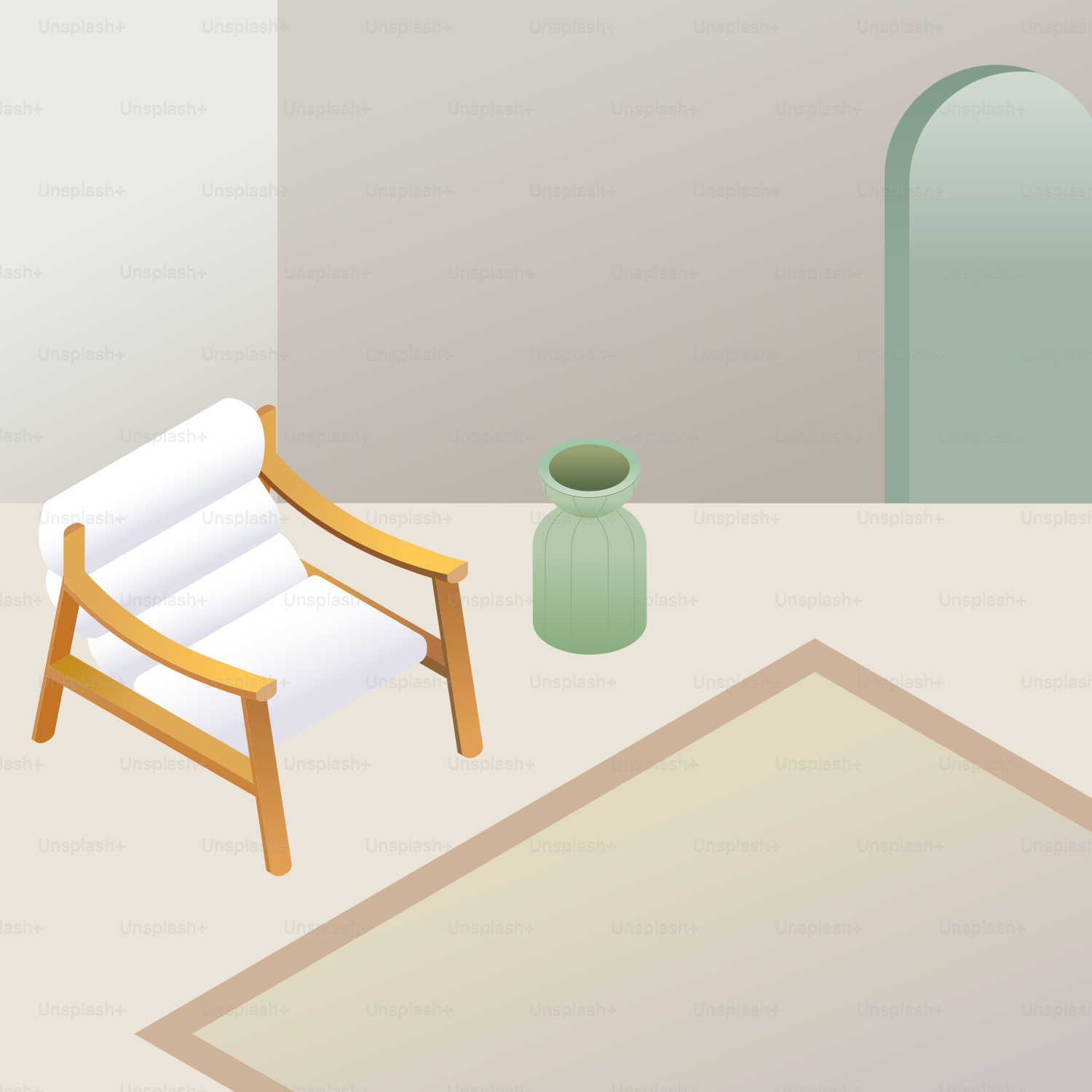 Modern armchair and vase in a minimalist room.