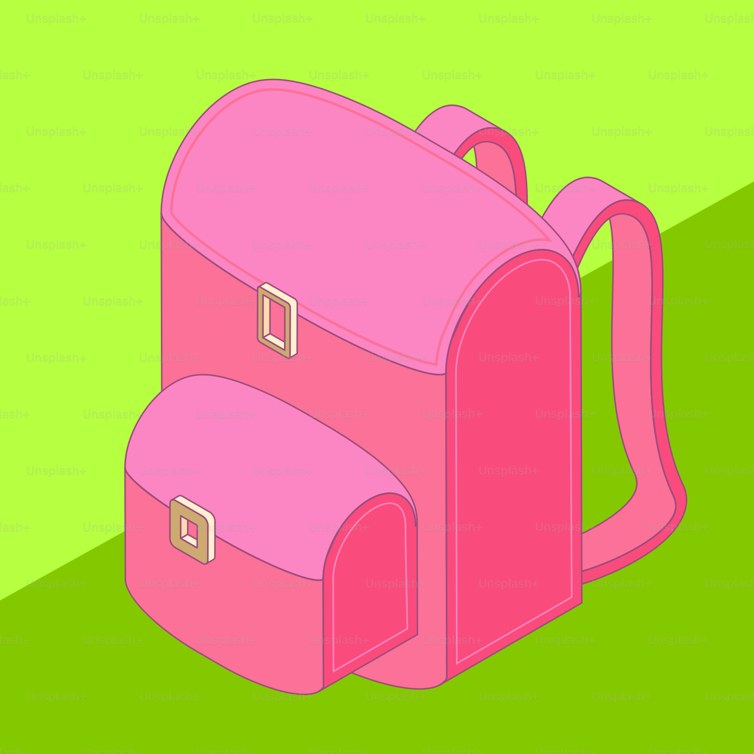 A pink backpack on a green background