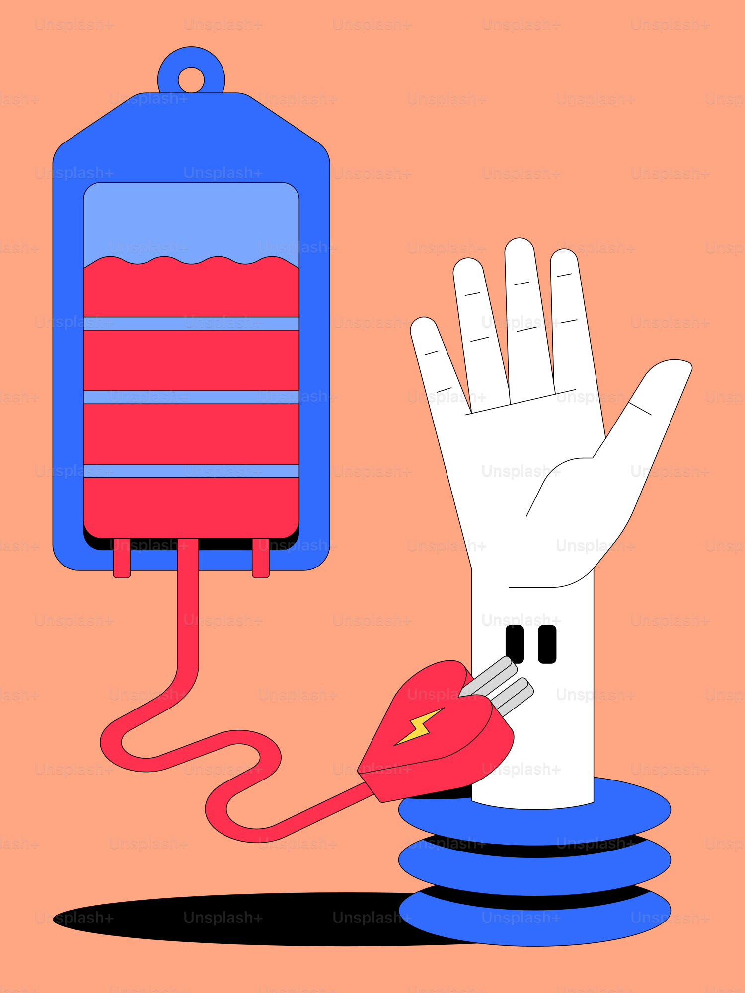 Arm being charged by iv bag with electricity