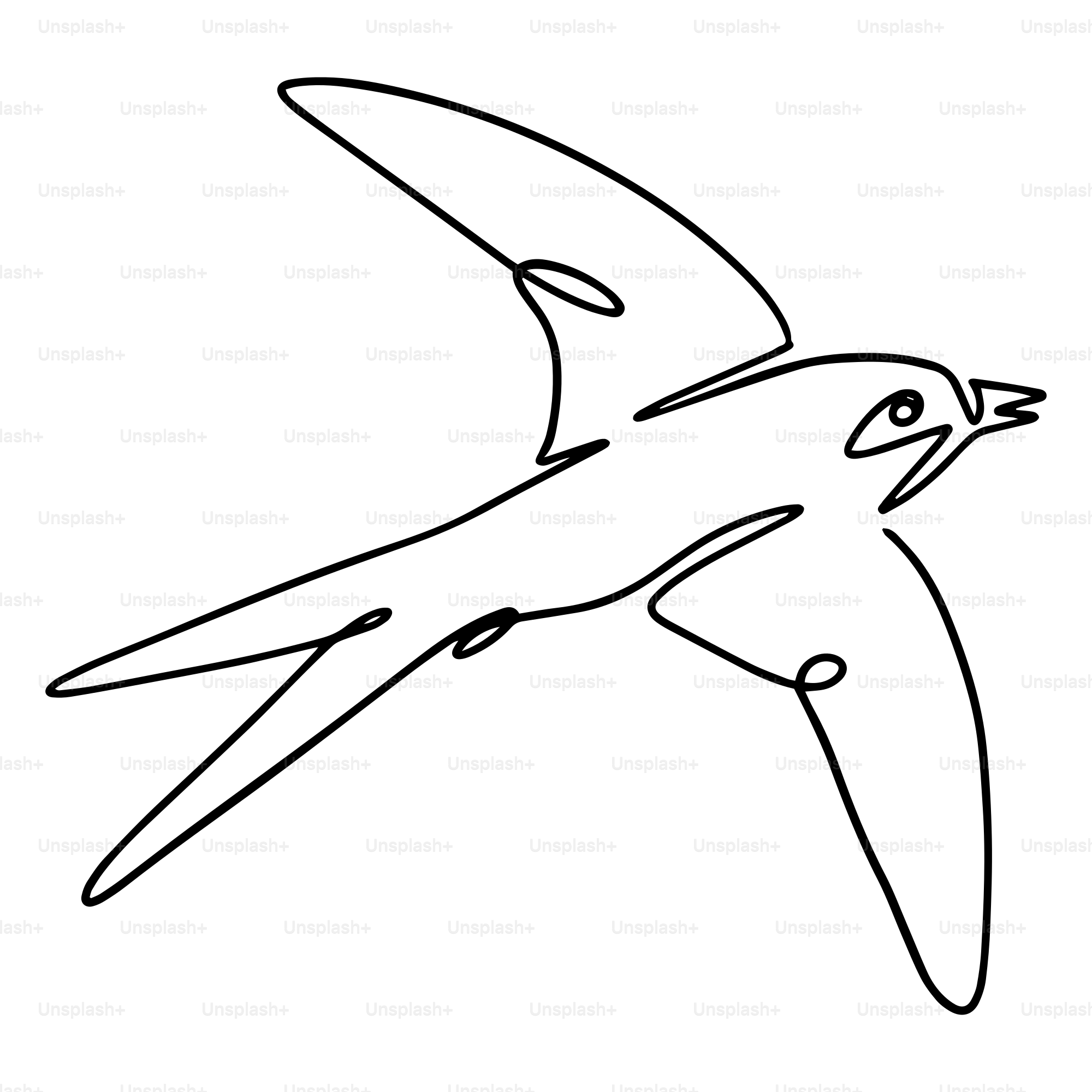 A minimalist line drawing of a bird in flight.