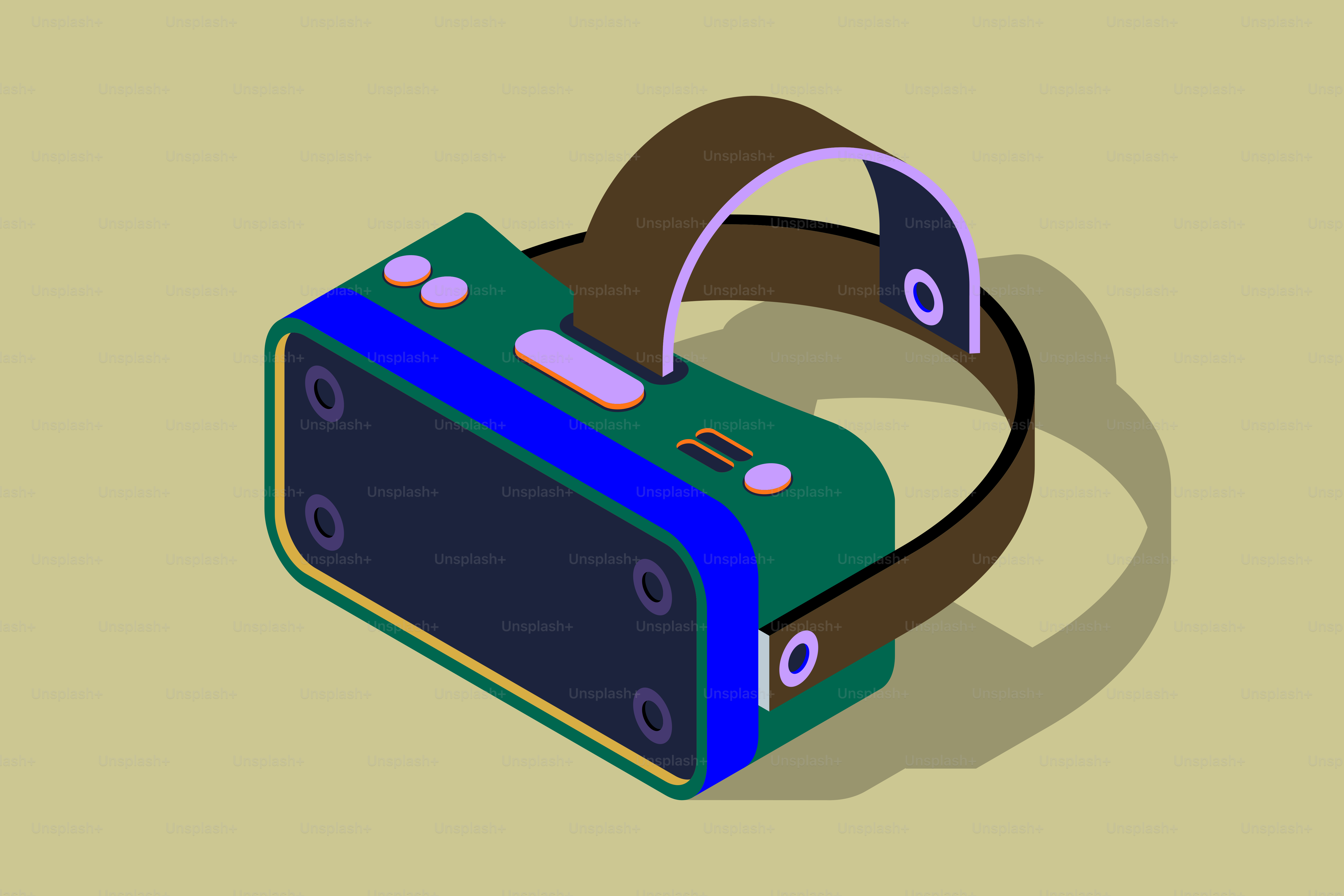 Green virtual reality headset with brown strap