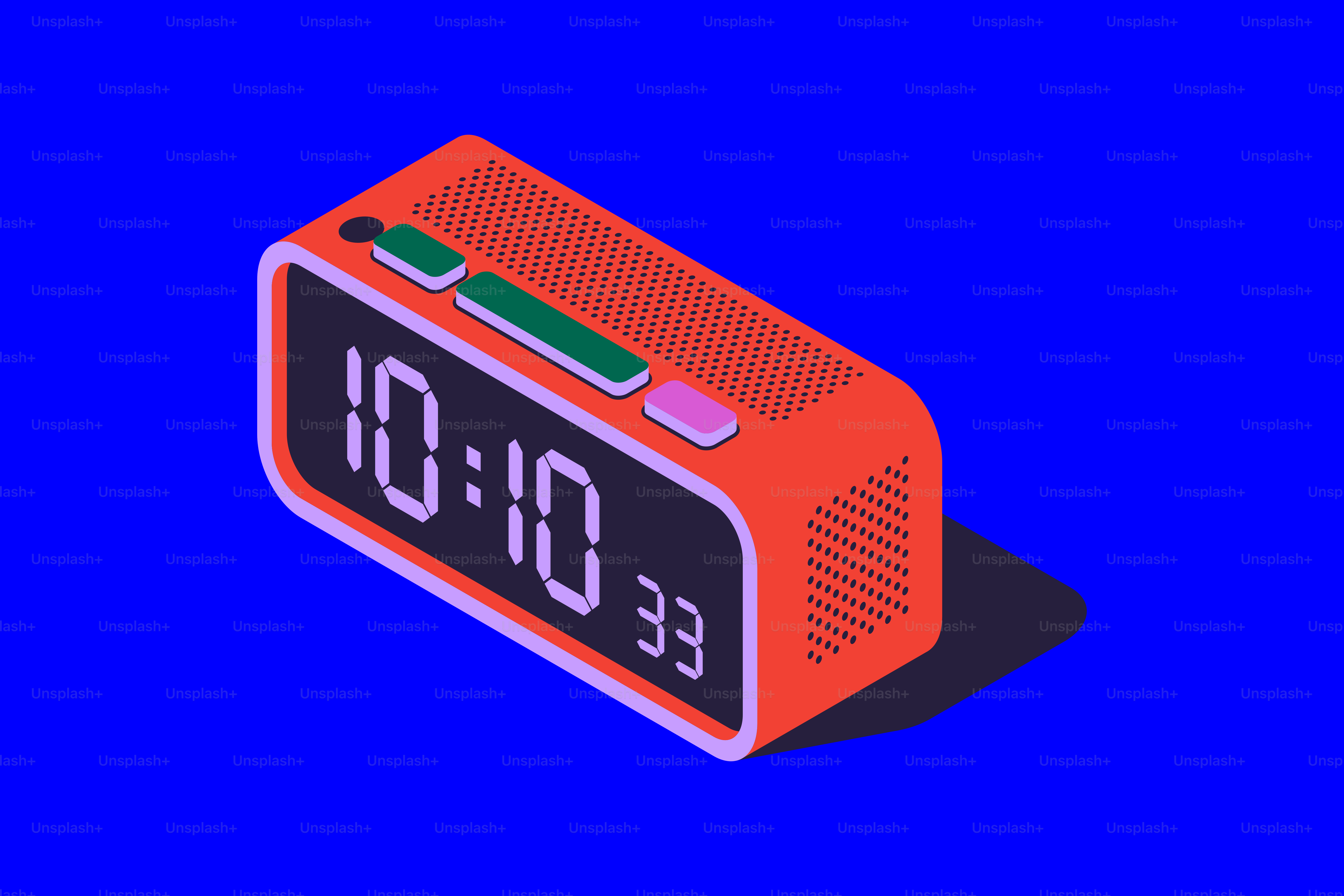 Orange digital alarm clock on blue background