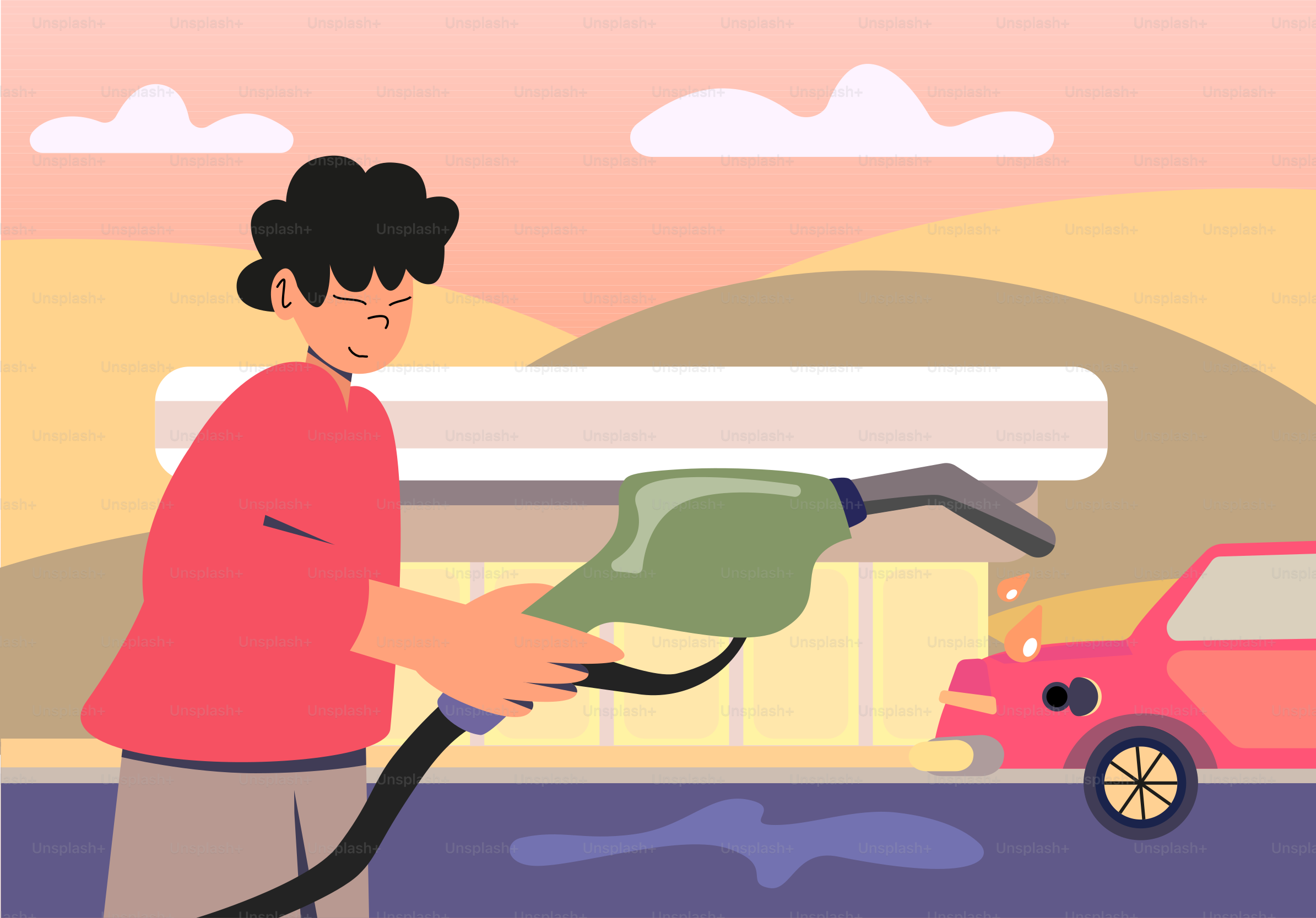 Man filling gas into a car at station