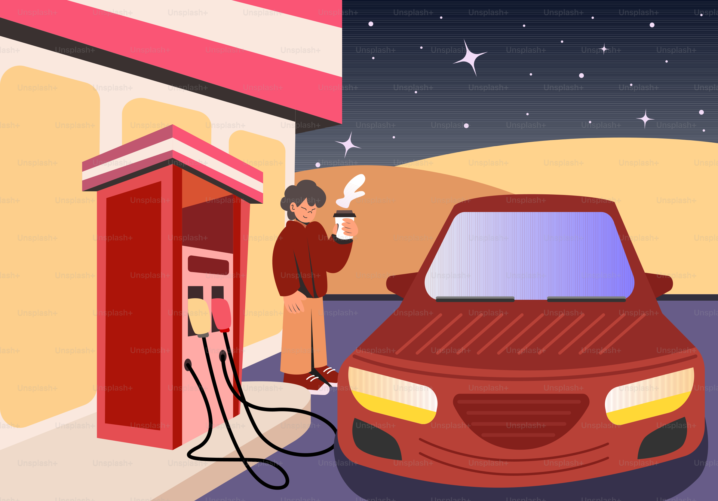 Man refueling car at gas station at night