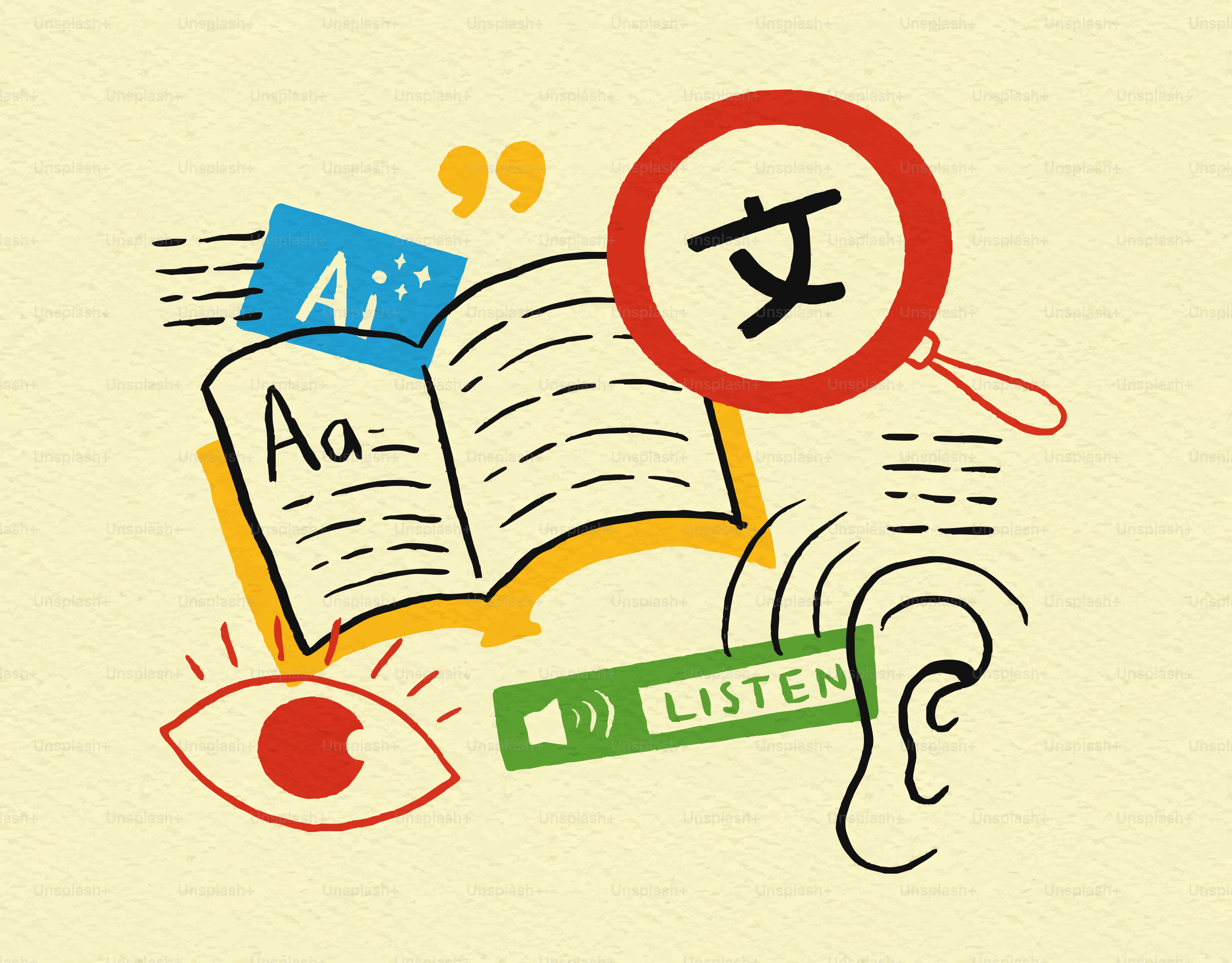 Aprendendo idiomas com leitura, escuta e visão.