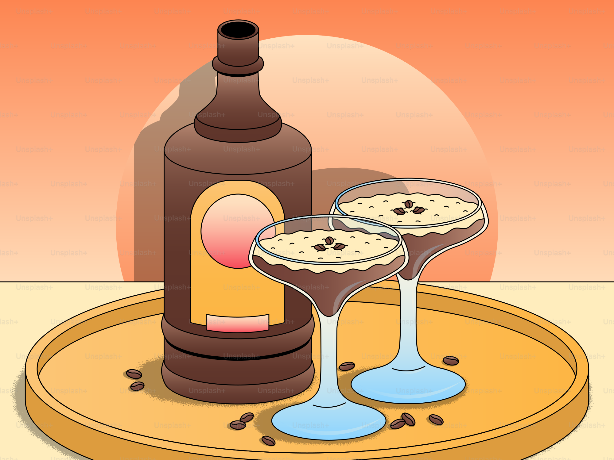 Dois copos de licor de café com grãos de café