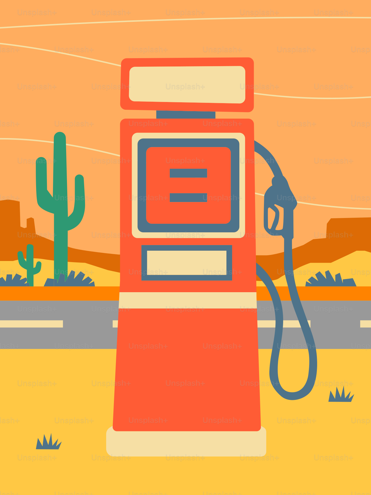 Retro gas pump in a desert landscape