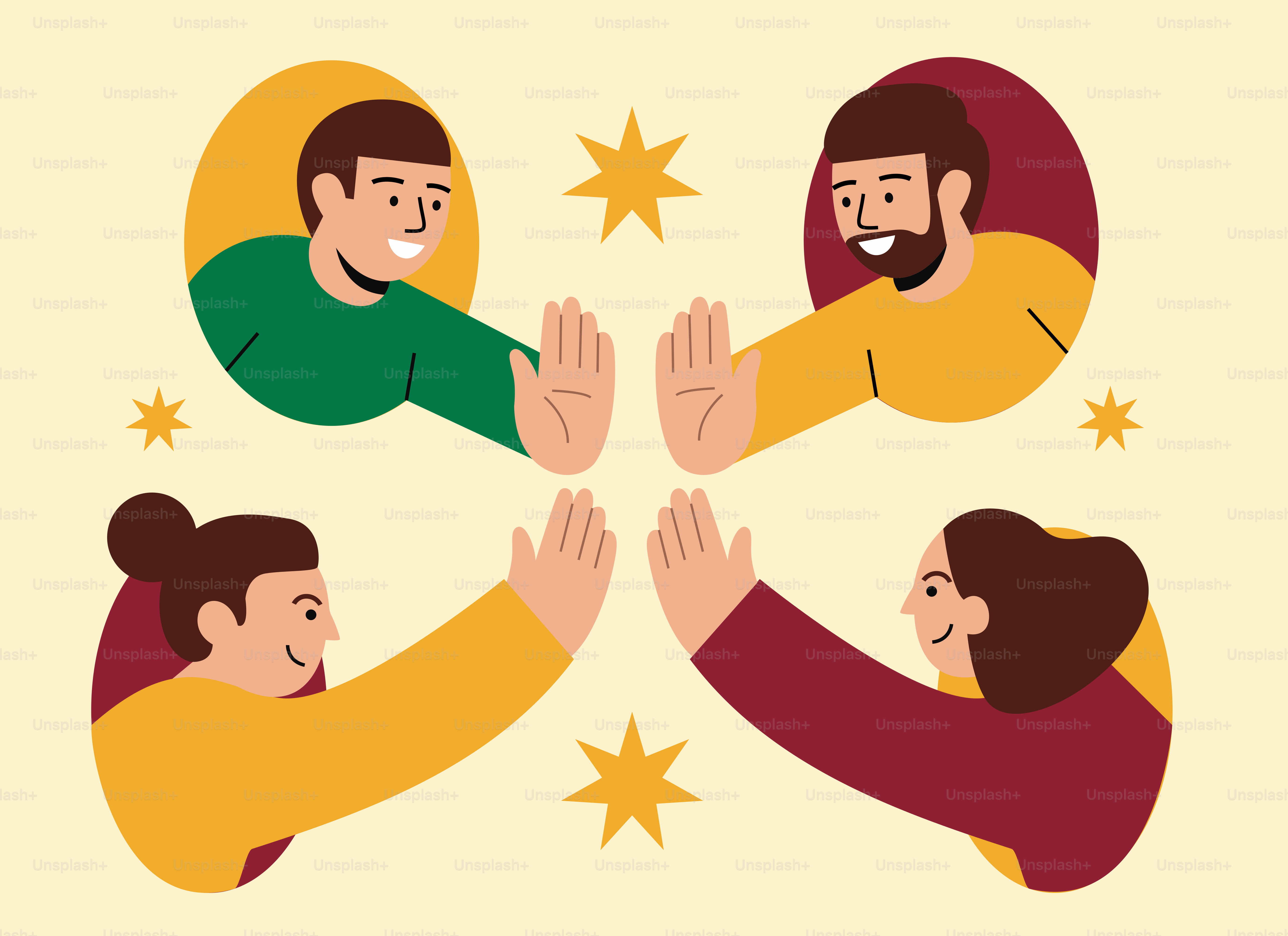Four people giving each other a high five.