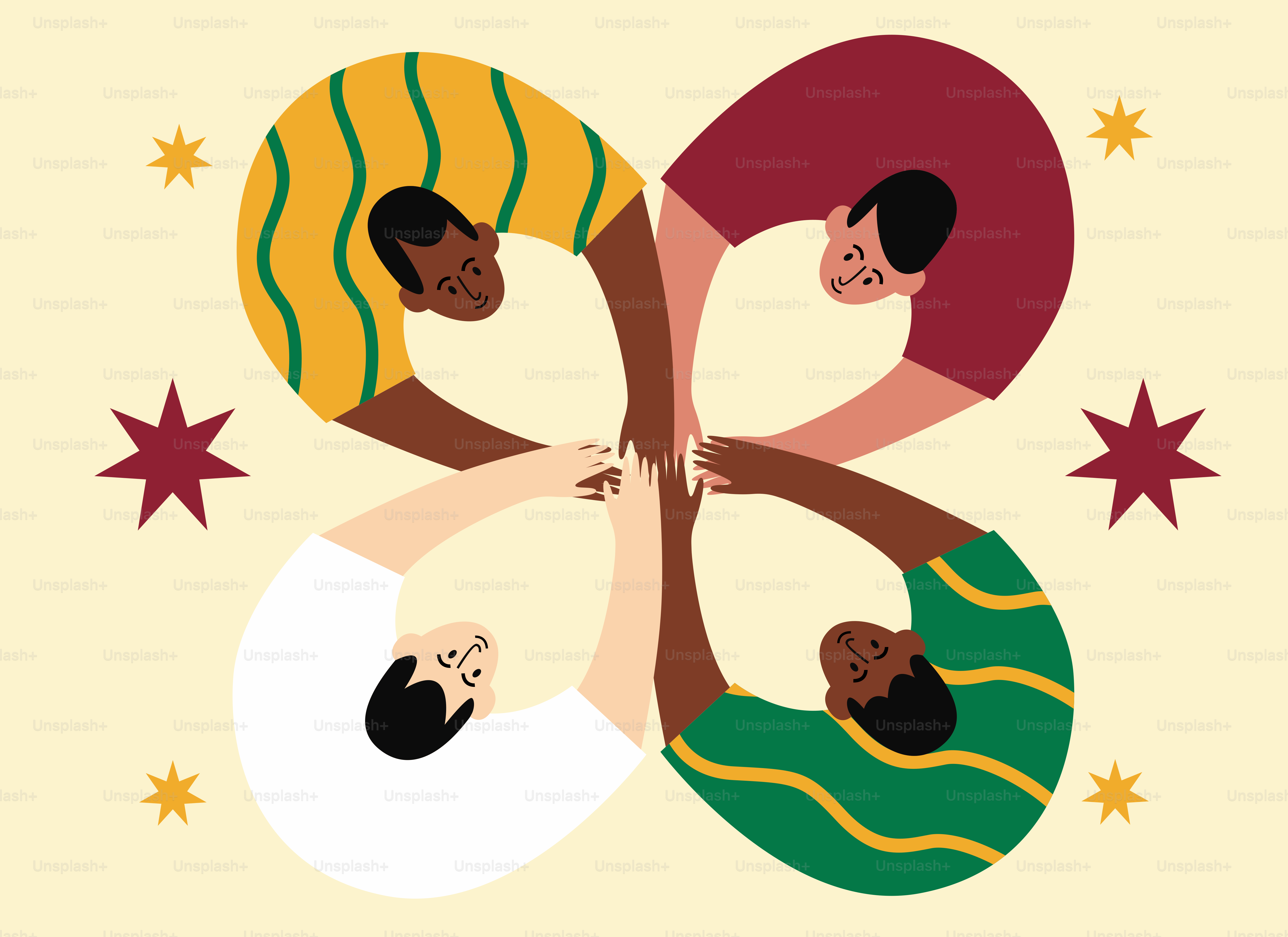 Four people holding hands in a circle