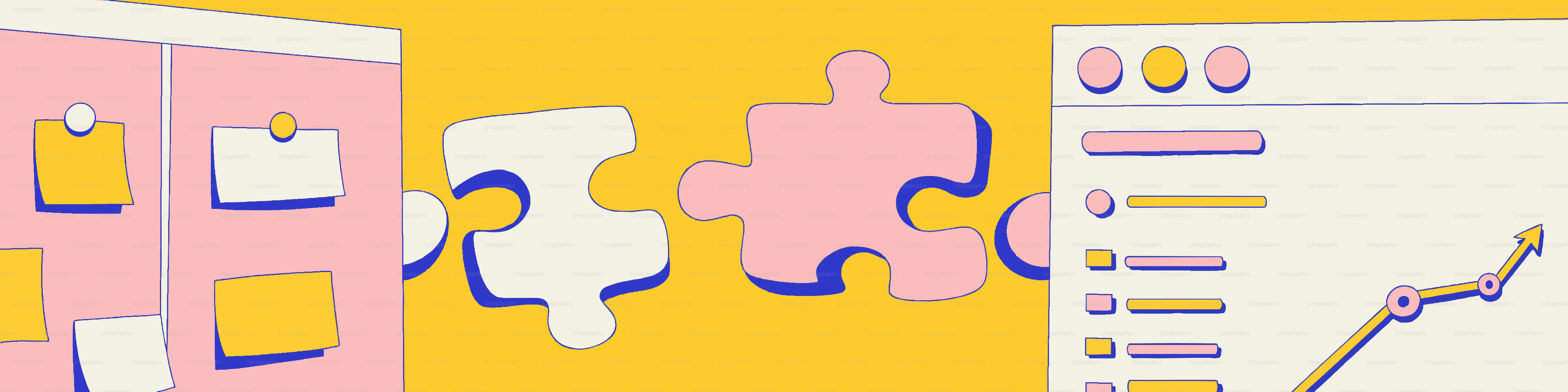 Puzzleteile verbinden sich auf gelbem Hintergrund.