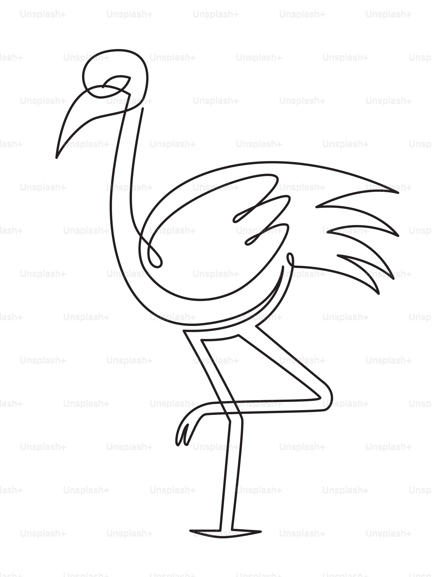 Minimalist line art of a flamingo standing on one leg.