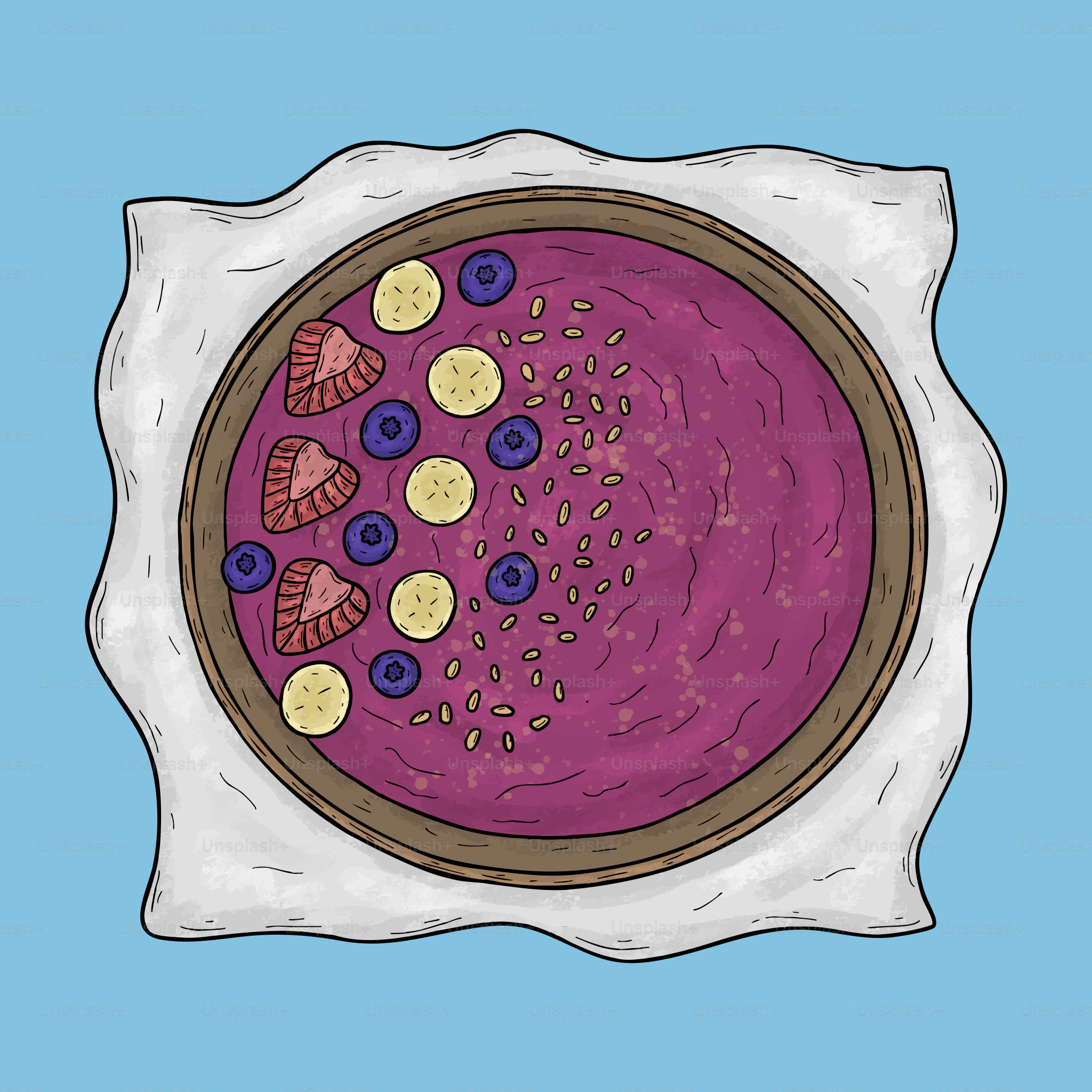 A vibrant acai bowl topped with berries and banana.