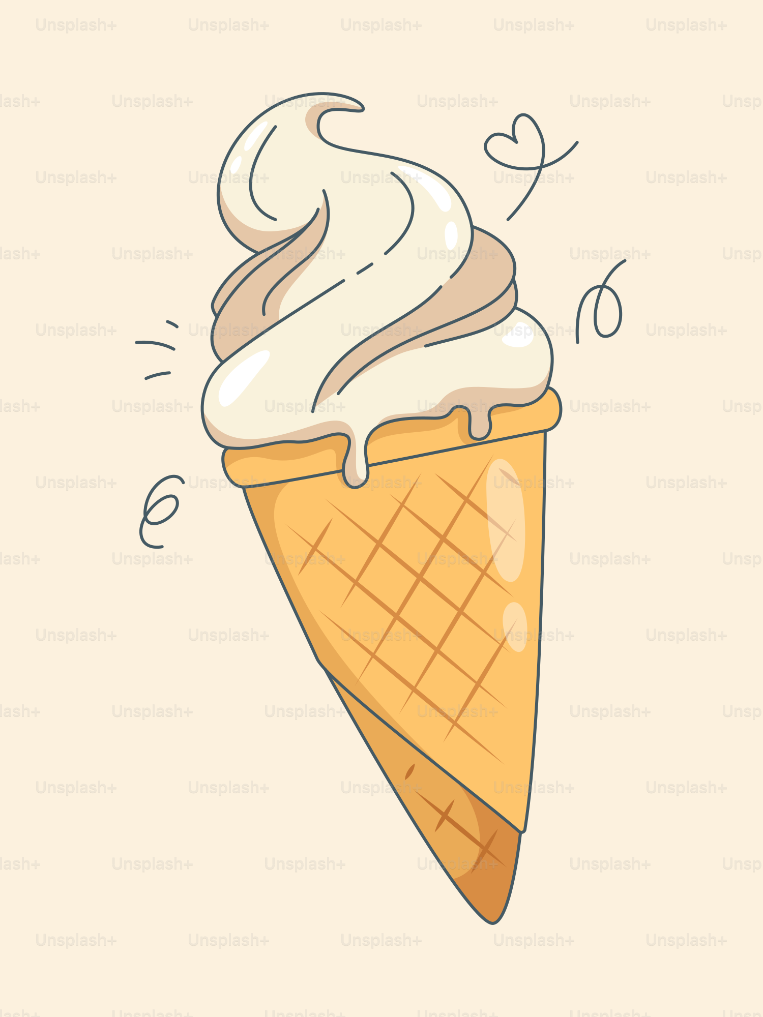 Sorvete cremoso e suave em um cone de waffle