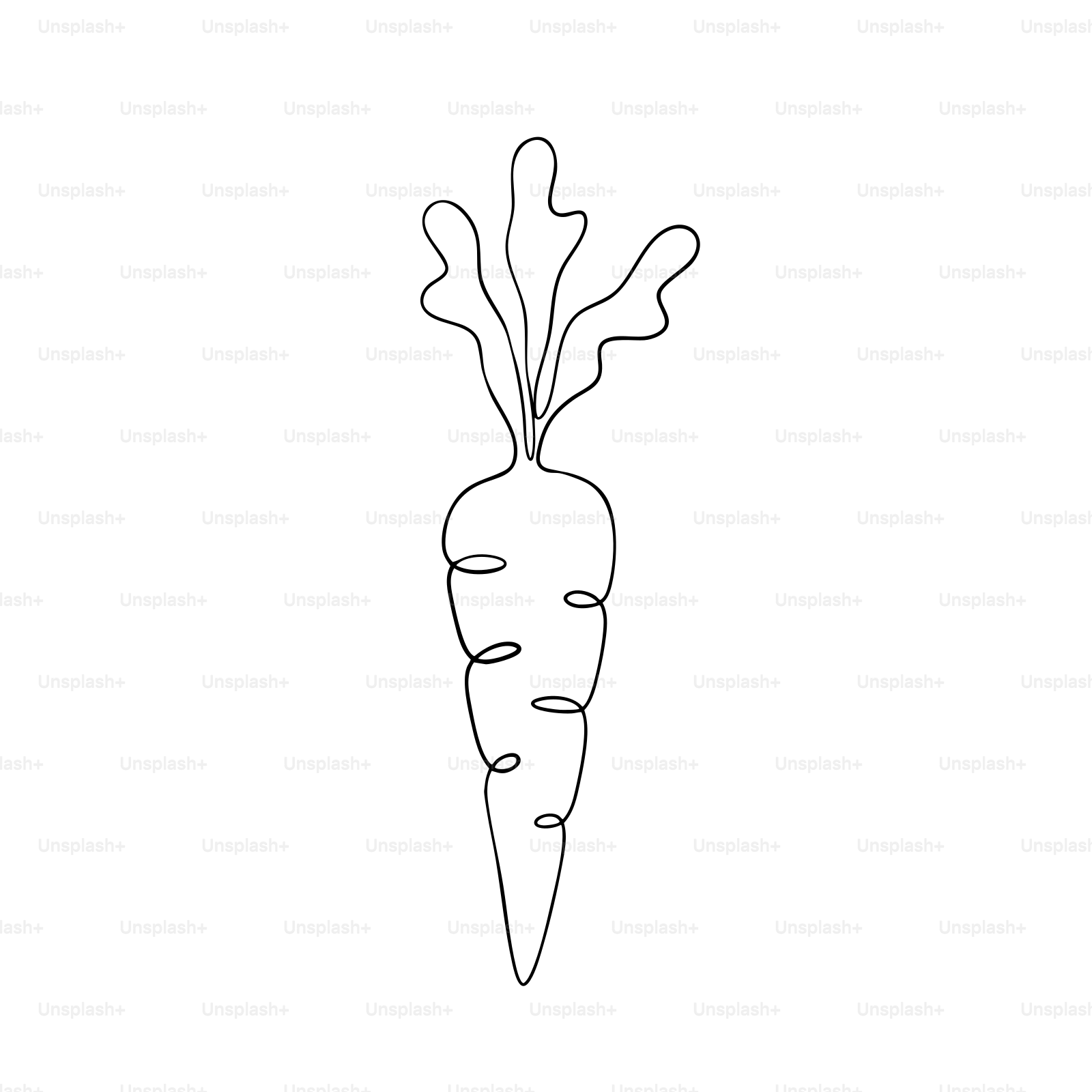 Disegno a linea singola di una carota con foglie verdi