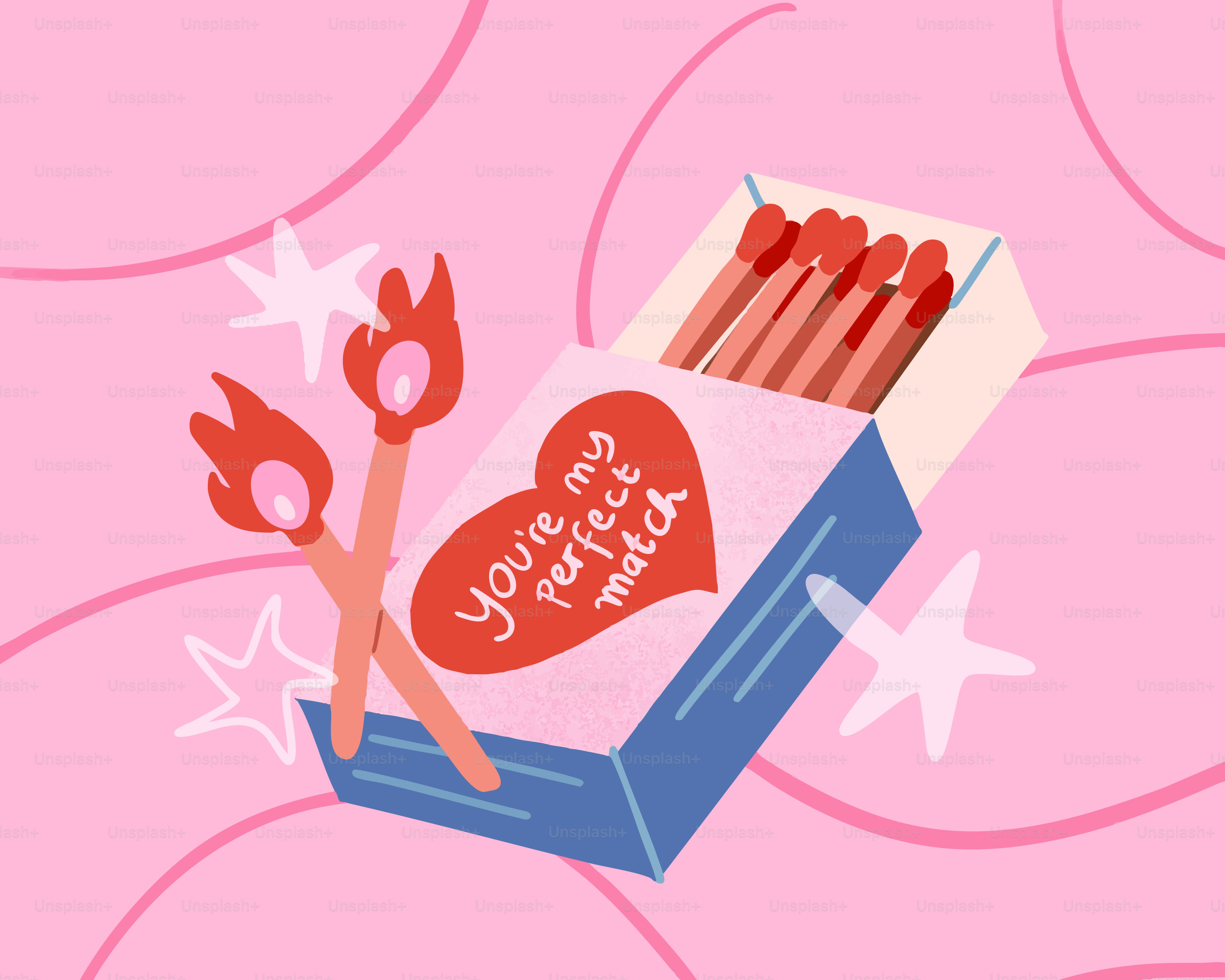 Matchbox with two lit matches and heart