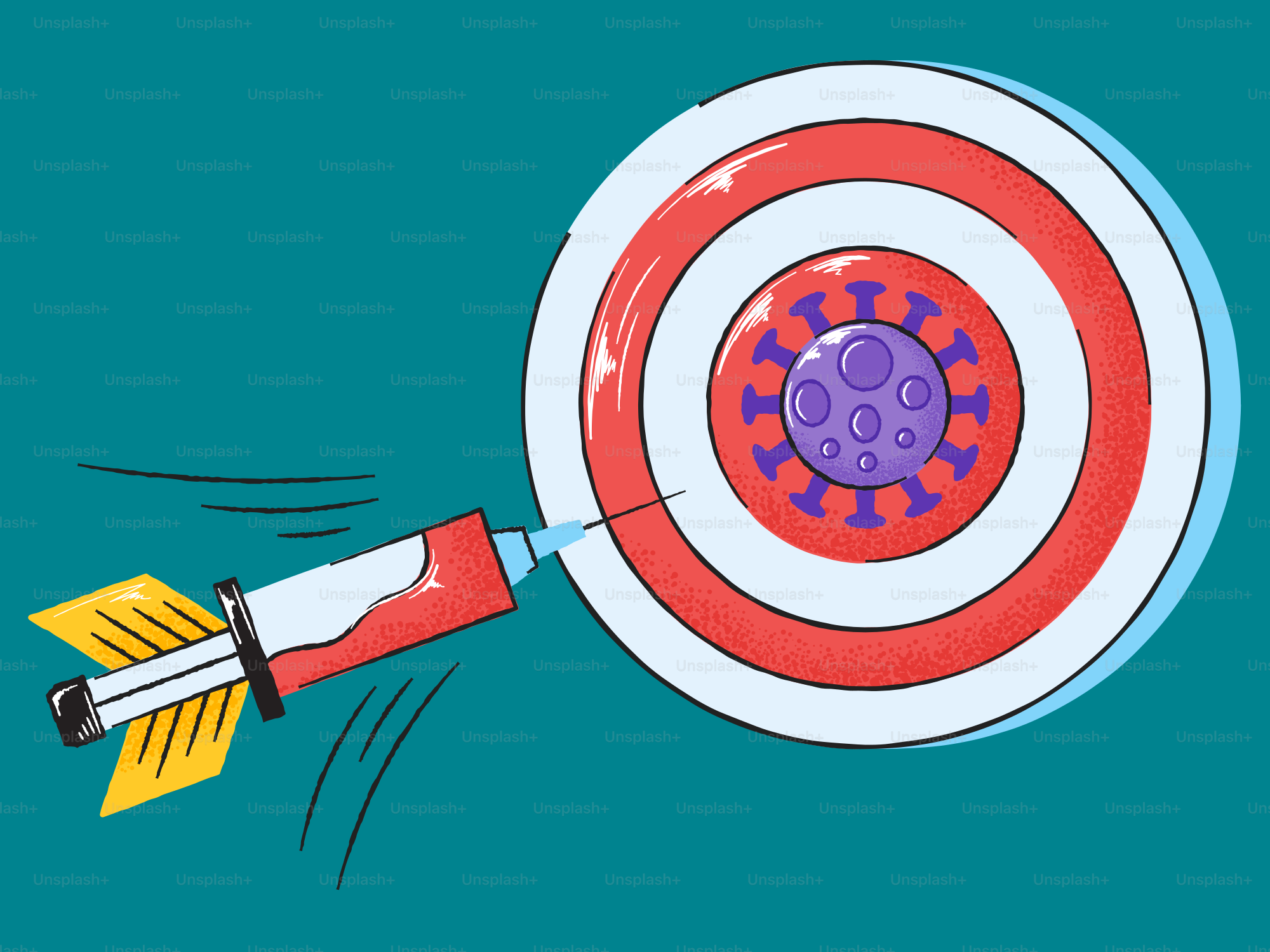 Syringe arrow hitting coronavirus target