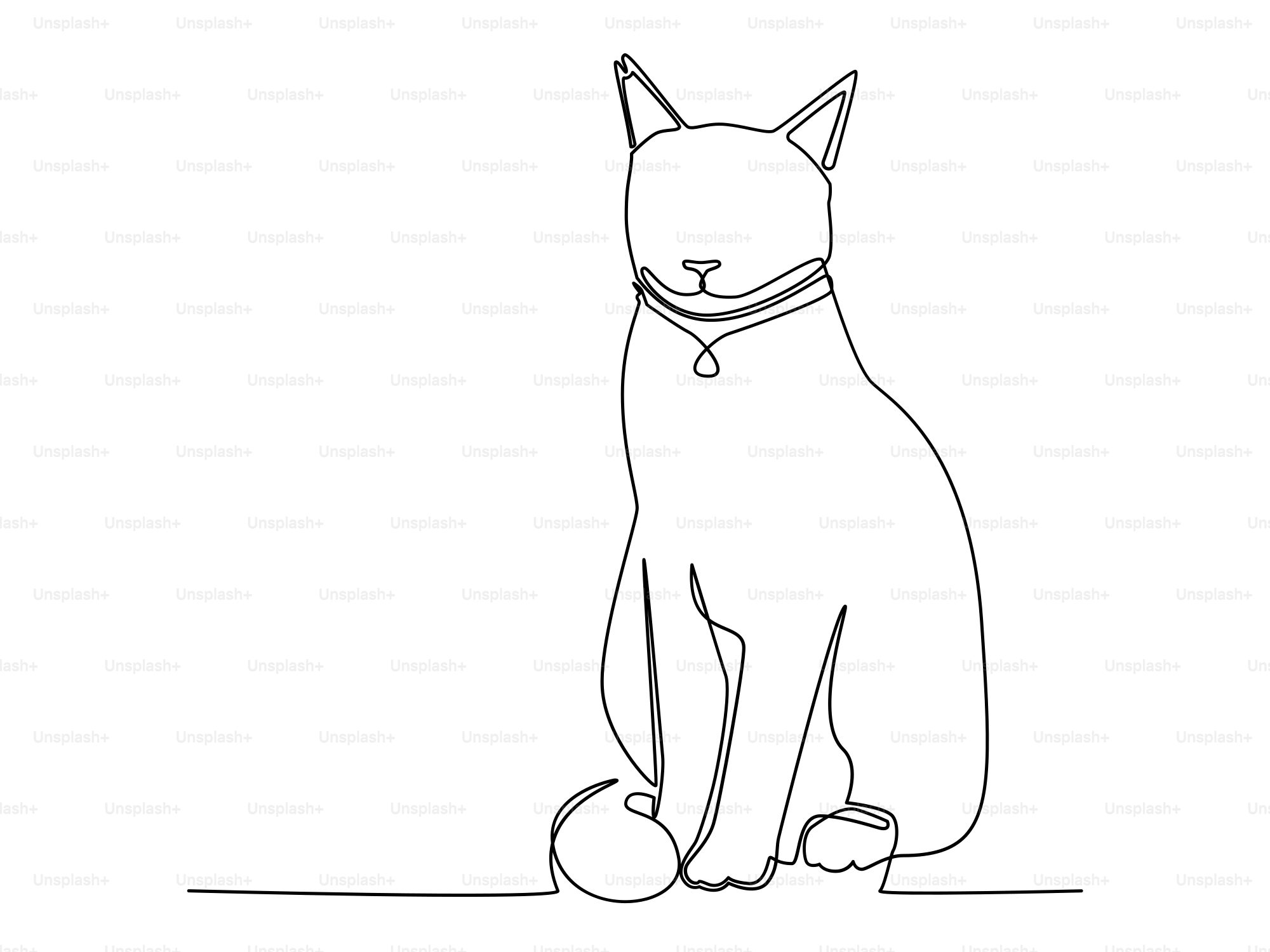 Un dibujo lineal de un gato sentado.