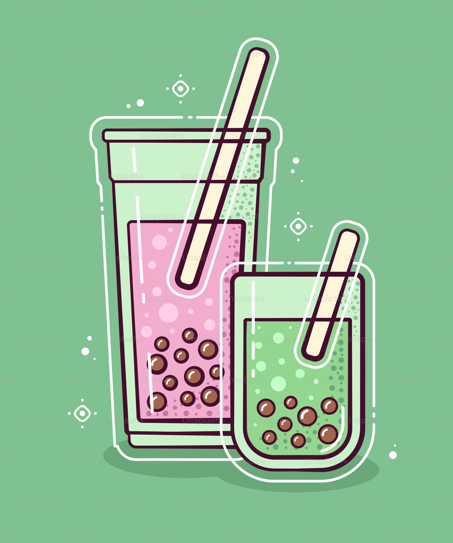 Two glasses of bubble tea with straws