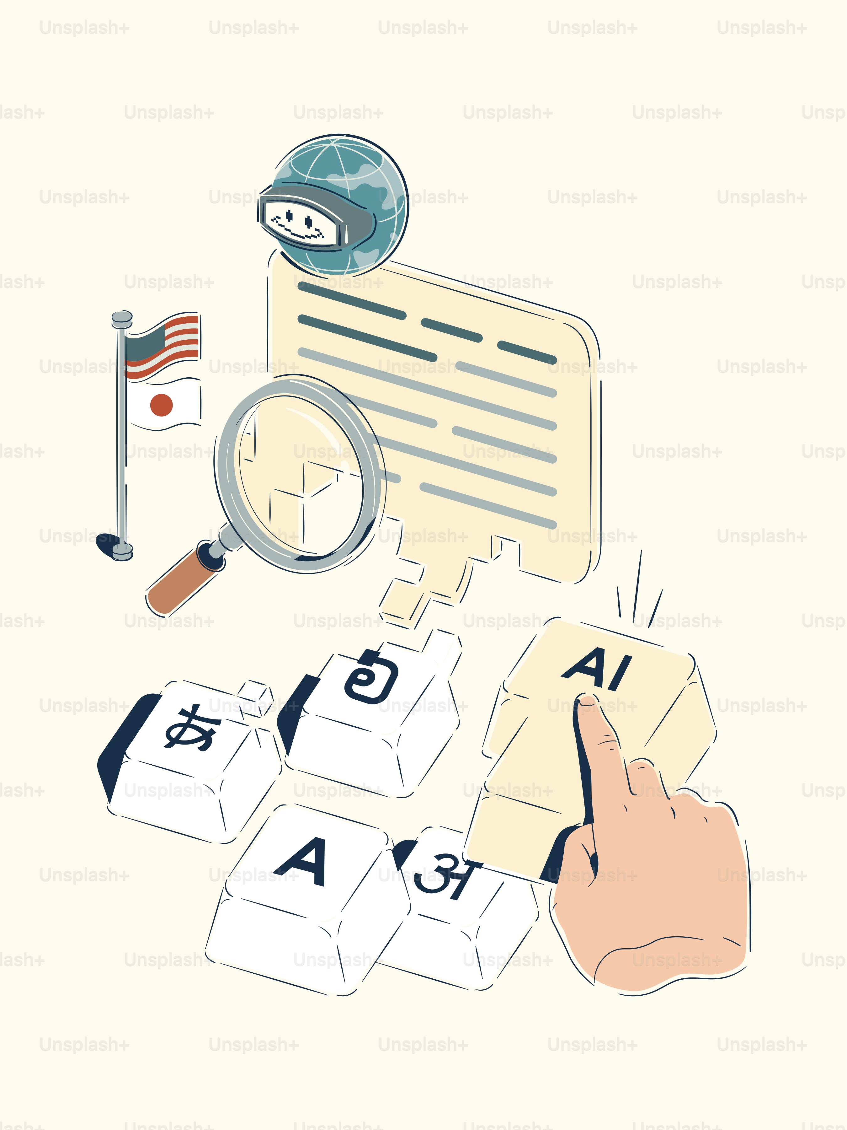 Tecnología de IA y símbolos de traducción de idiomas