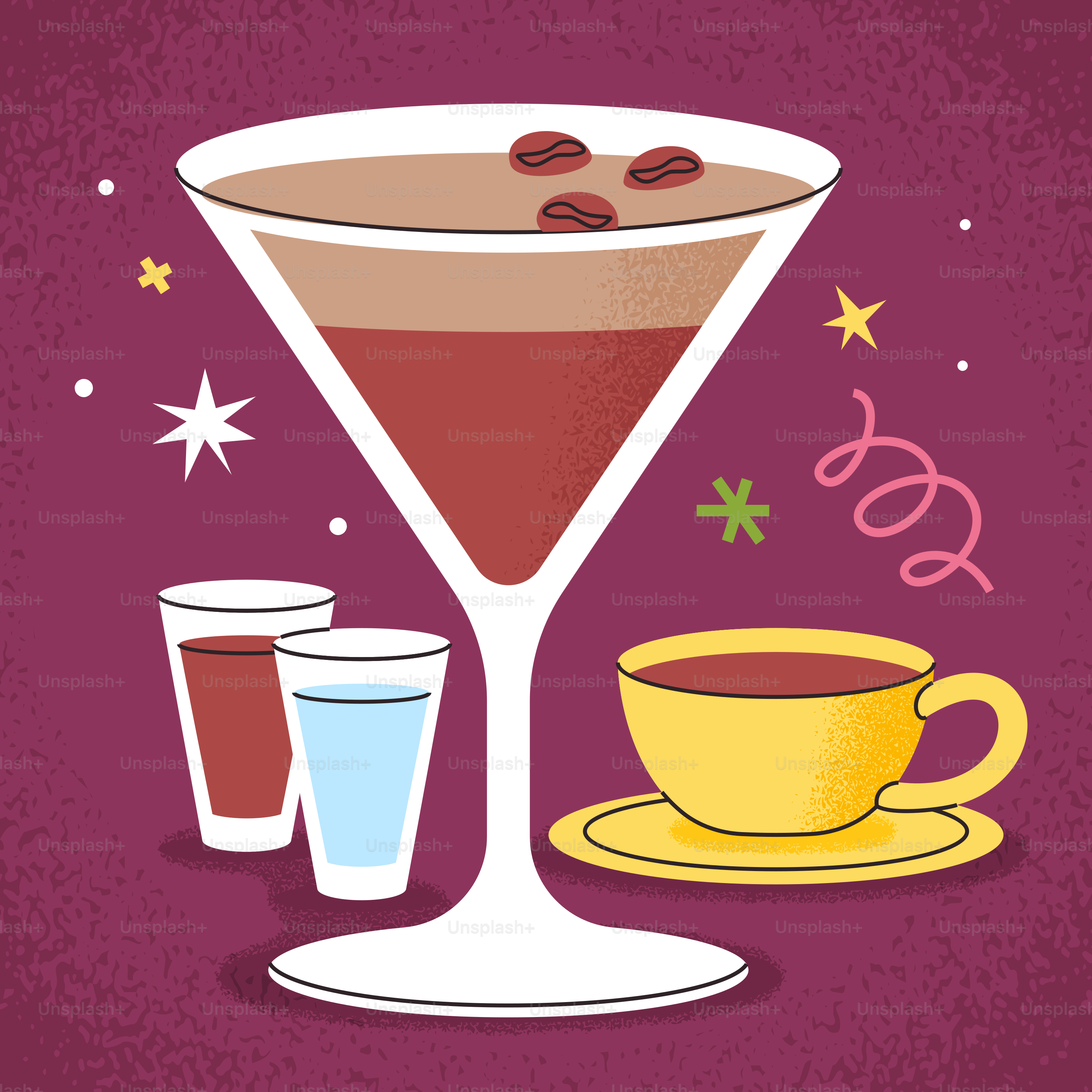 Cóctel en capas con granos de café y acompañamientos