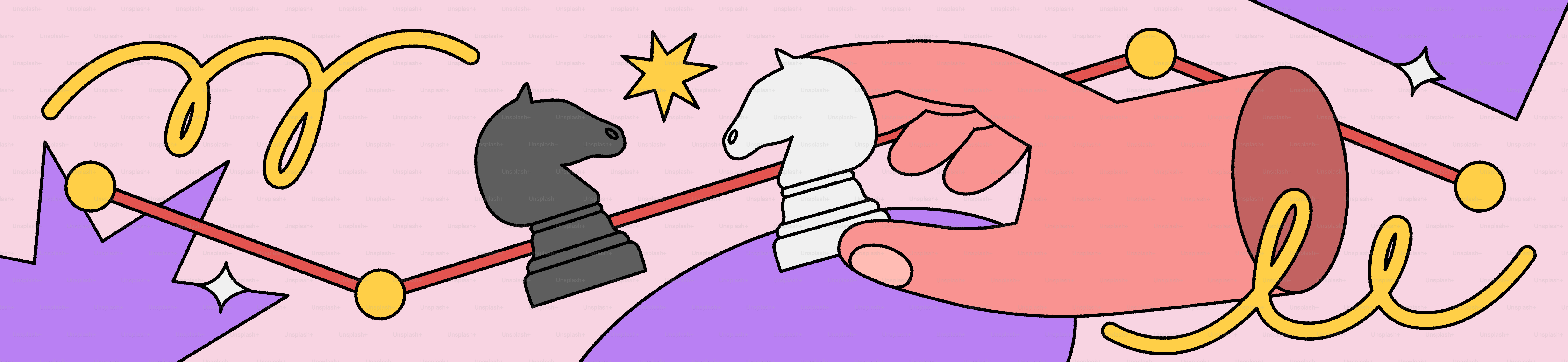 Hand holding chess knight piece near black knight.