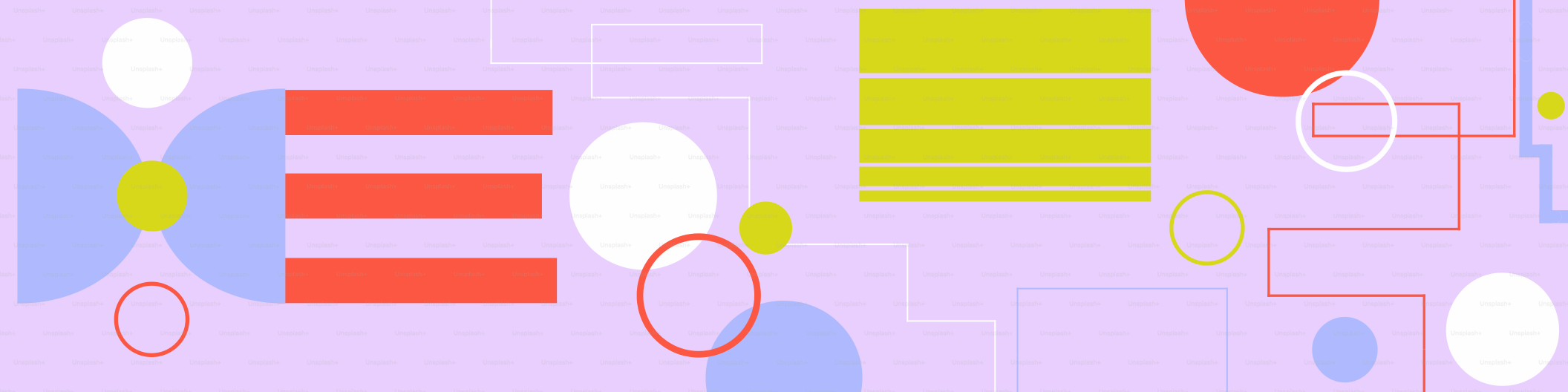 Abstract geometric shapes and lines on purple background