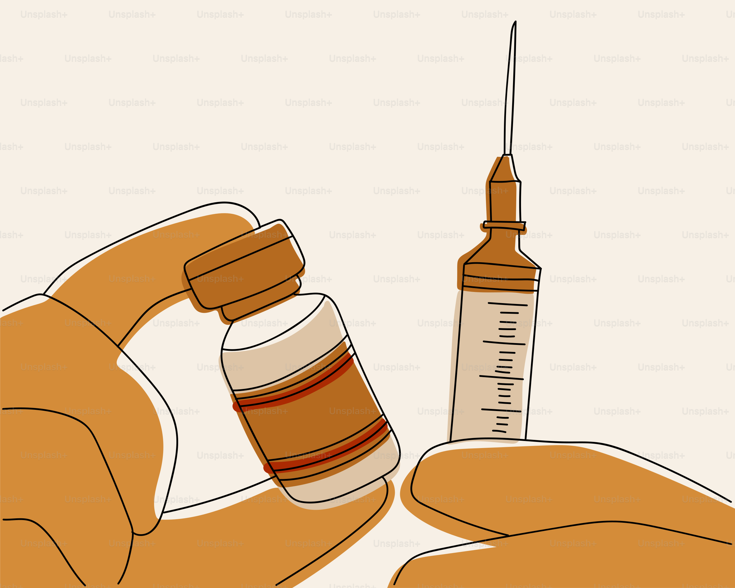 A hand holds a vial next to a syringe.