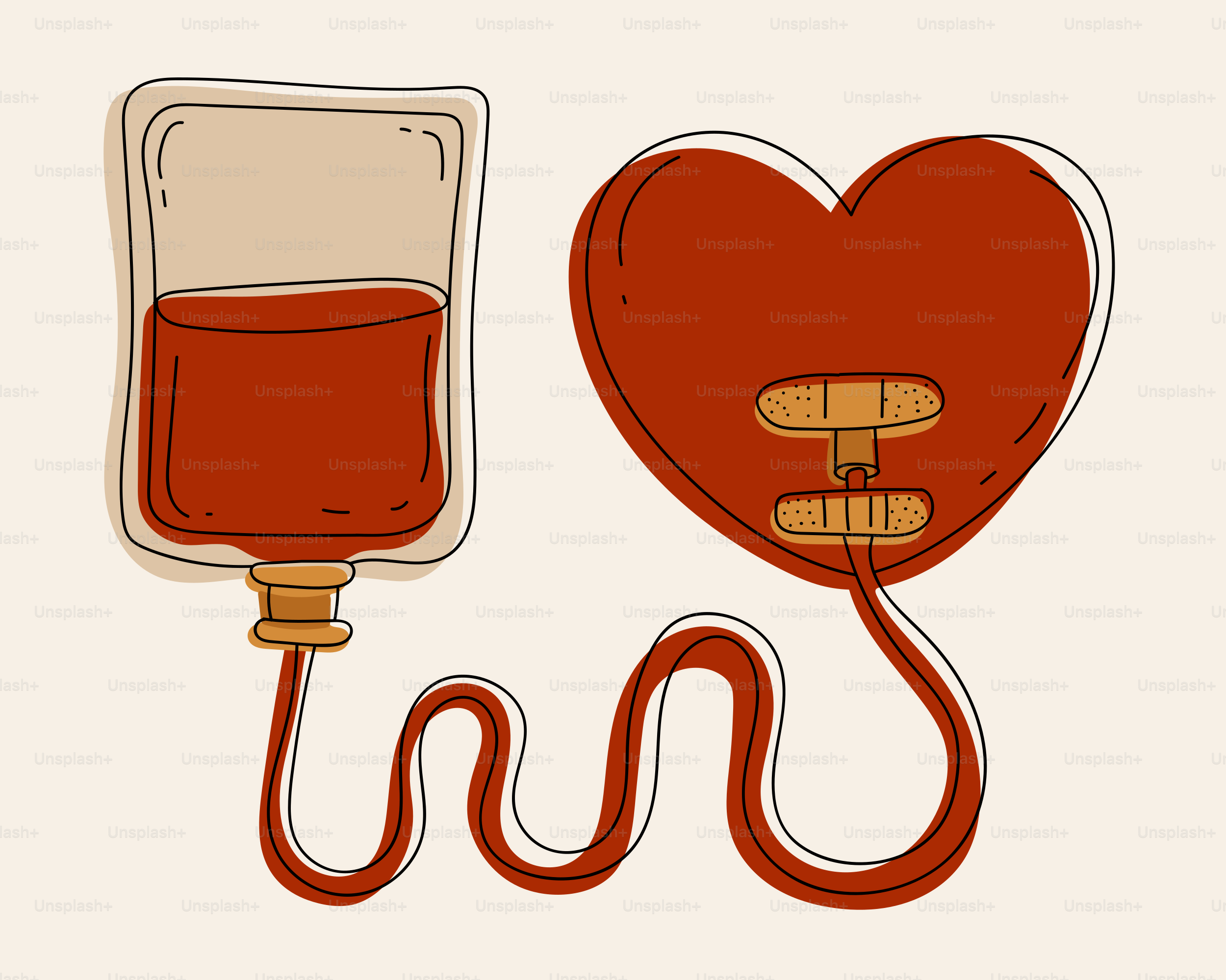 Red heart connected to blood bag with tube