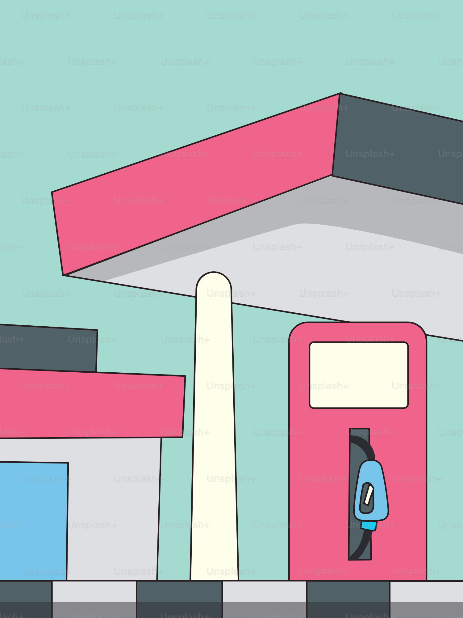 Eine minimalistische Tankstelle mit einer pinken Zapfsäule