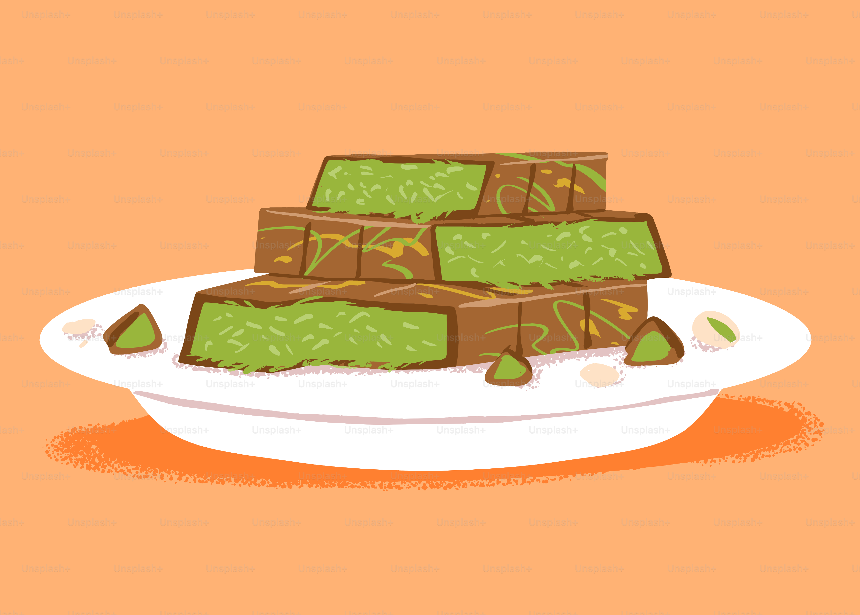 Barritas de postres verdes apiladas con pistachos en el plato
