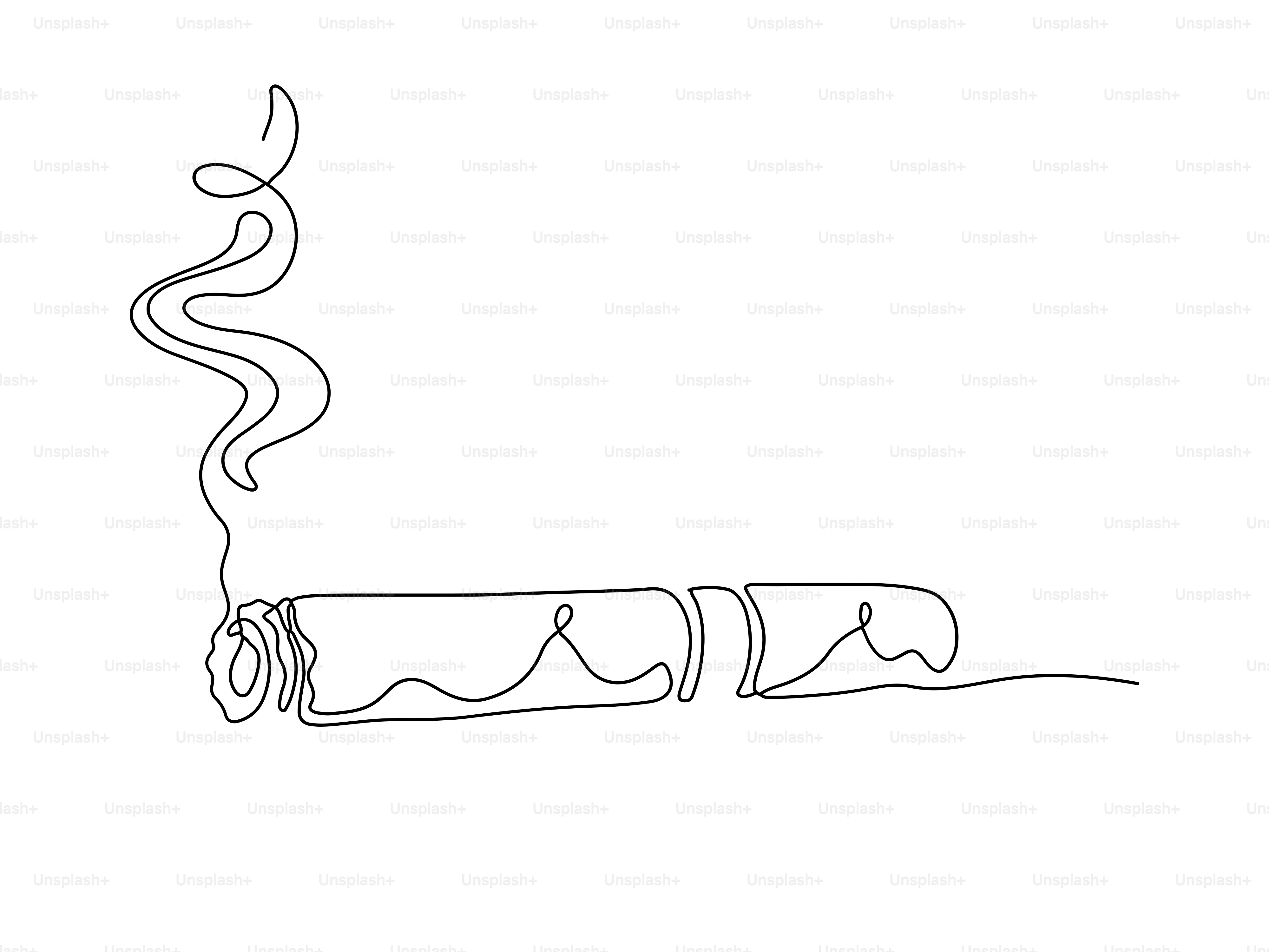 煙のついたタバコの一線画。