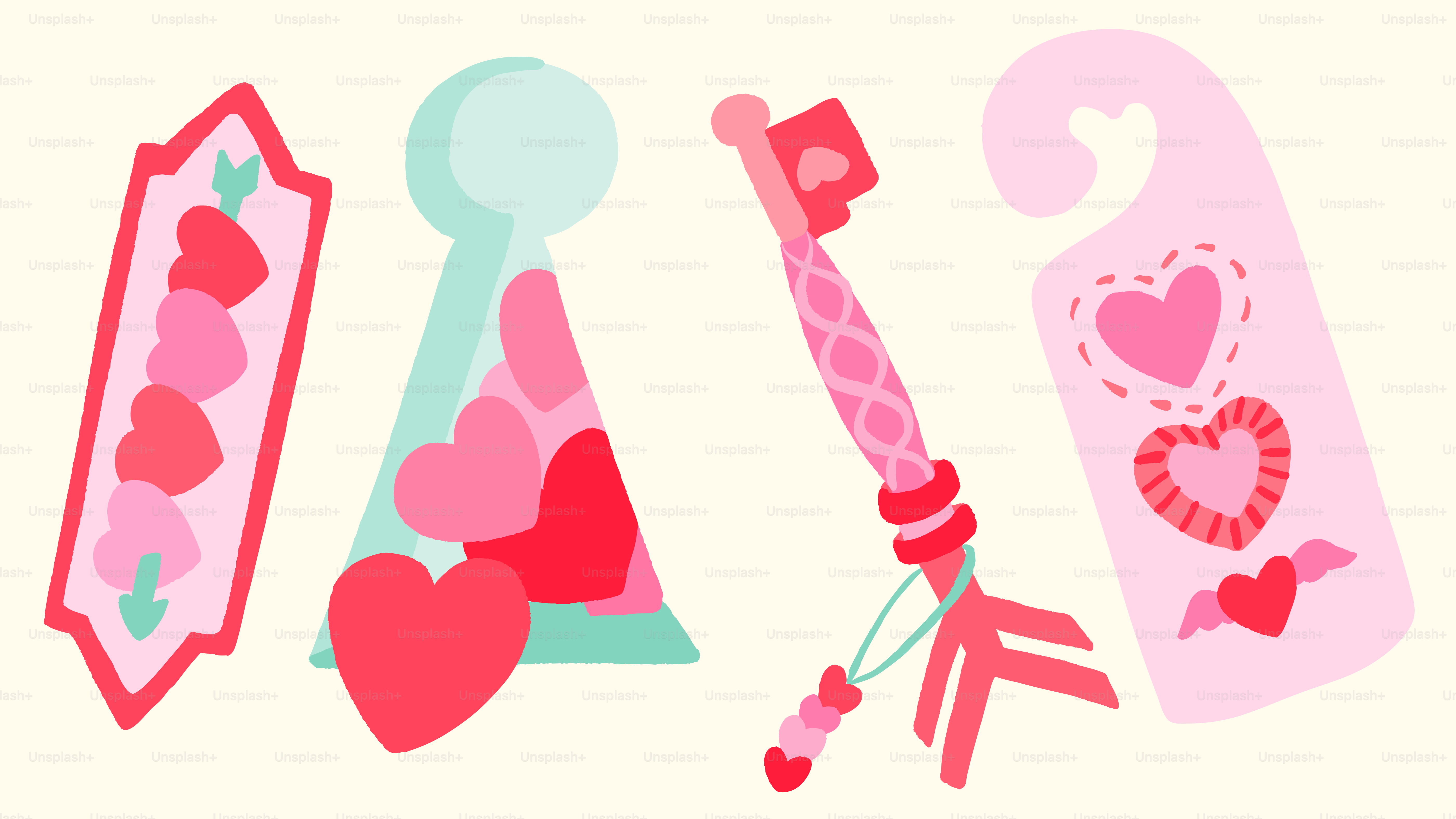Valentine's day themed keys and heart shapes